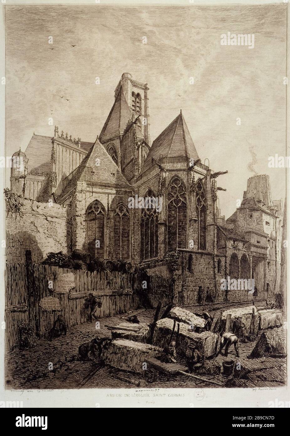 ABSIDE DELLA CHIESA DI SAINT-GERVAIS Alfred-Alexandre Delauney. 'Abside de l'église Saint-Gervais, 1866'. Gravure. Parigi, musée Carnavalet. Foto Stock