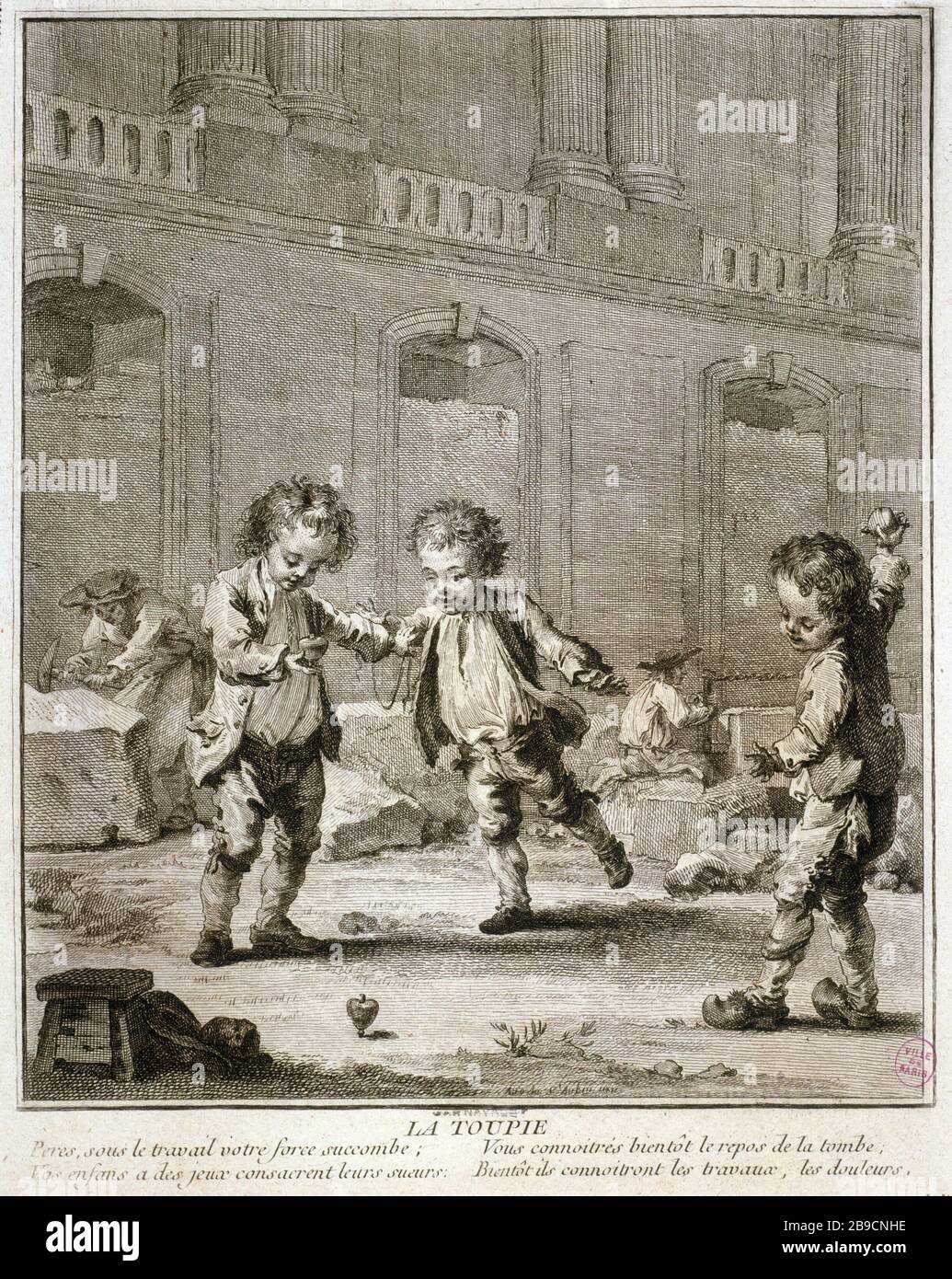 TOP ROTANTE Augustin de Saint-Aubin (1736-1807). 'La toupie'. Gravure. Parigi, musée Carnavalet. Foto Stock