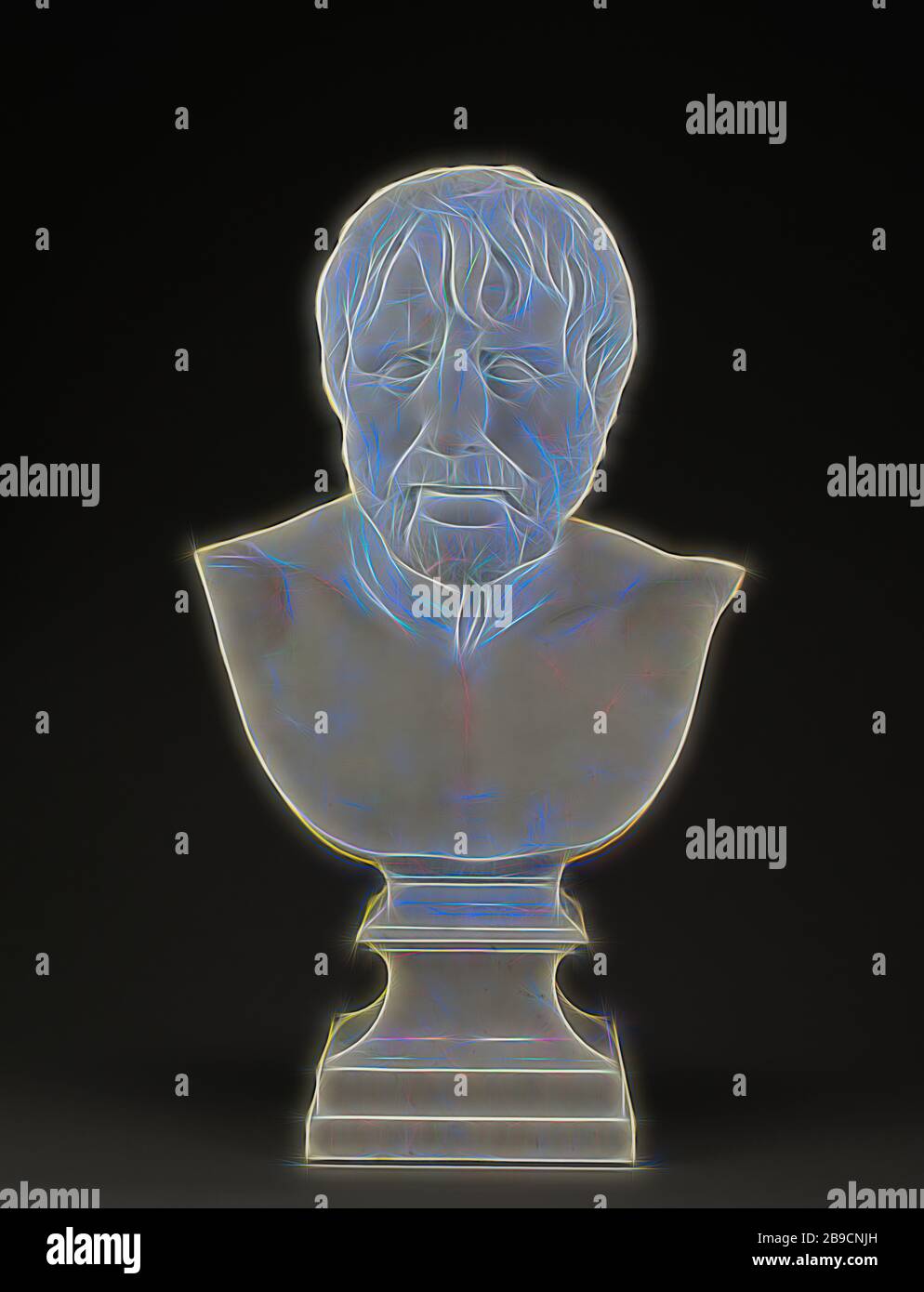 Busto di pseudo-Seneca (dopo l'Antique), Joseph Wilton (inglese, 1722 - 1803), Inghilterra, 1755 - 1765, marmo, 61 cm (24 in, Reimagined by Gibon, disegno di calore allegro di luminosità e raggi di luce radianza. Arte classica reinventata con un tocco moderno. La fotografia ispirata al futurismo, che abbraccia l'energia dinamica della tecnologia moderna, del movimento, della velocità e rivoluziona la cultura. Foto Stock