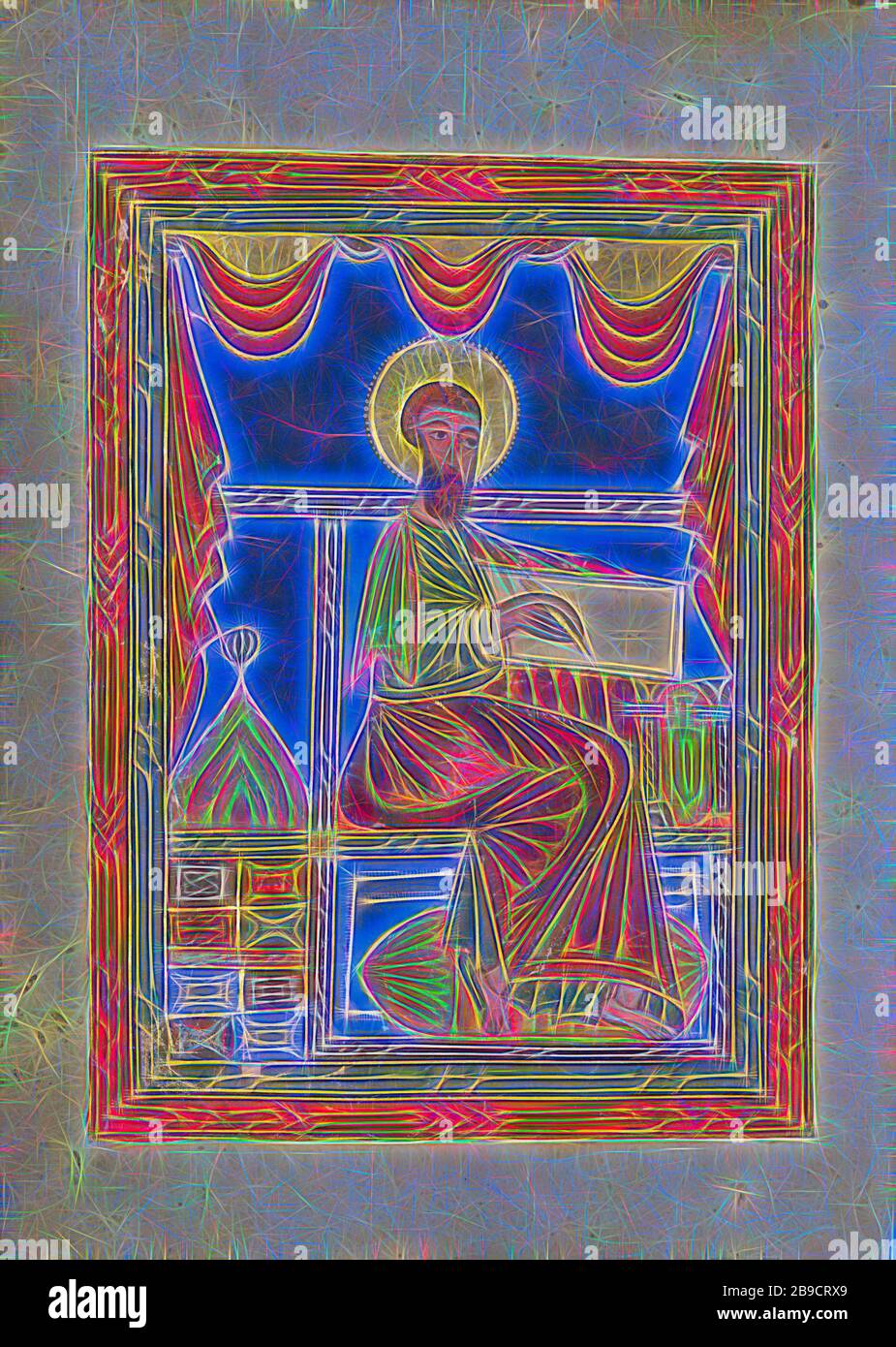San Marco, Mesrop di Khizan (armeno, attivo 1605 - 1651), Isfahan, Persia, 1615, colori Tempera, vernice d'oro, e foglia d'oro su carta vetrata, foglia: 23 x 17,1 cm (9 1,16 x 6 3,4 in, Reimagined by Gibon, disegno di calore allegro di luminosità e raggi di luce. Arte classica reinventata con un tocco moderno. La fotografia ispirata al futurismo, che abbraccia l'energia dinamica della tecnologia moderna, del movimento, della velocità e rivoluziona la cultura. Foto Stock