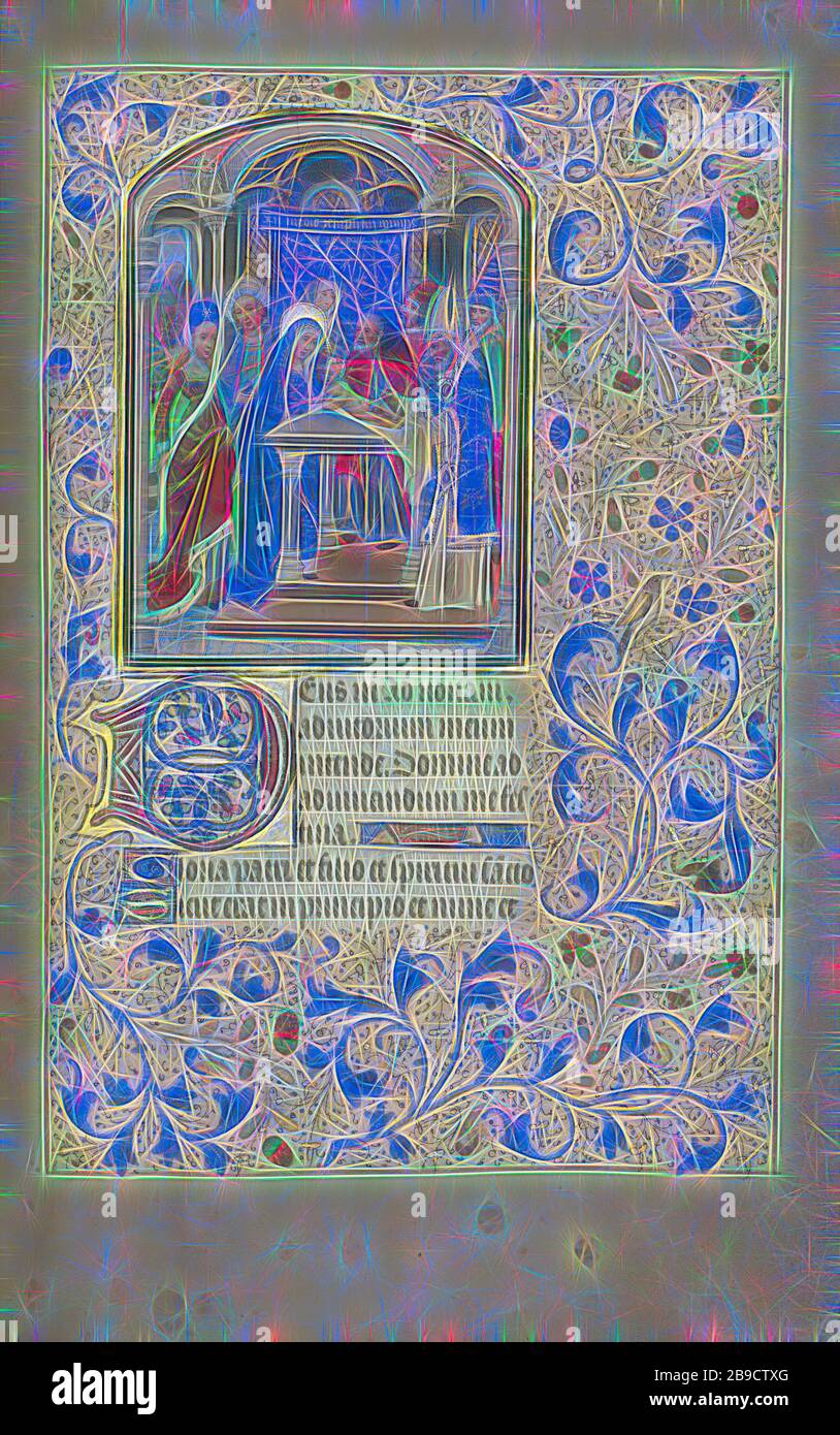 The Circumcision, Willem Vrelant (fiammingo, morto nel 1481, attivo nel 1454 - 1481), Bruges, Belgio, primi 1460s, colori Tempera, foglia d'oro, e inchiostro su pergamena, foglia: 25,6 x 17,3 cm (10 1,16 x 6 13,16 pollici, Reimagined by Gibon, design di calore allegro di luminosità e raggi di luce. Arte classica reinventata con un tocco moderno. La fotografia ispirata al futurismo, che abbraccia l'energia dinamica della tecnologia moderna, del movimento, della velocità e rivoluziona la cultura. Foto Stock