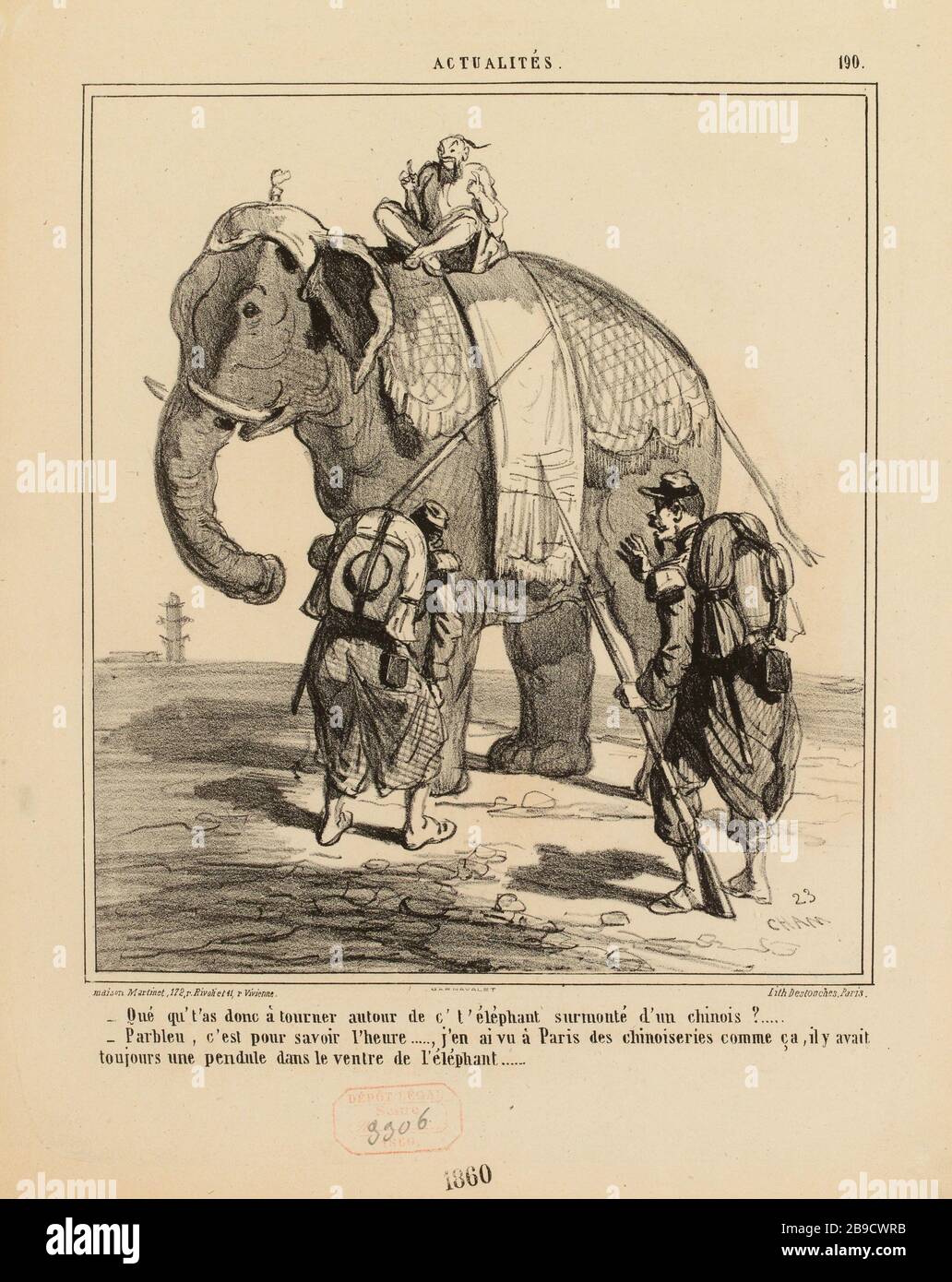 Sì qu't'as così per girare intorno c't'éléphant sormontato con un cinese? ... [...] c'era sempre un orologio nel ventre dell'elefante ..... (Come elencato) | Notizie (sotto tutto). Foto Stock