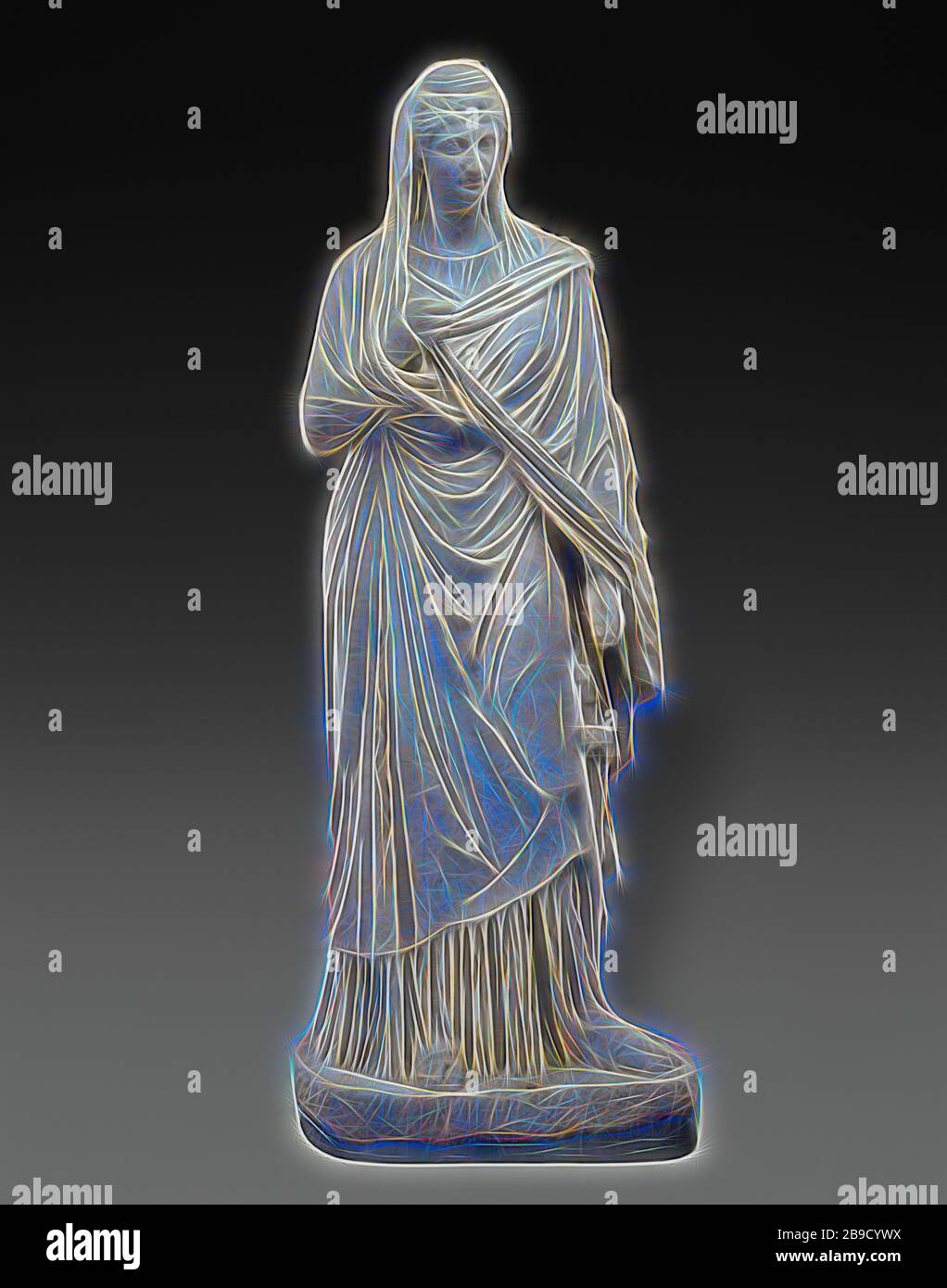 Faustina il Vecchio, Impero Romano, 140 - 160 A.D, marmo, 209 × 78 × 55 cm (82 5,16 × 30 11,16 × 21 5,8 in, Reimagined by Gibon, disegno di calore allegro di luminosità e raggi di luce radianza. Arte classica reinventata con un tocco moderno. La fotografia ispirata al futurismo, che abbraccia l'energia dinamica della tecnologia moderna, del movimento, della velocità e rivoluziona la cultura. Foto Stock