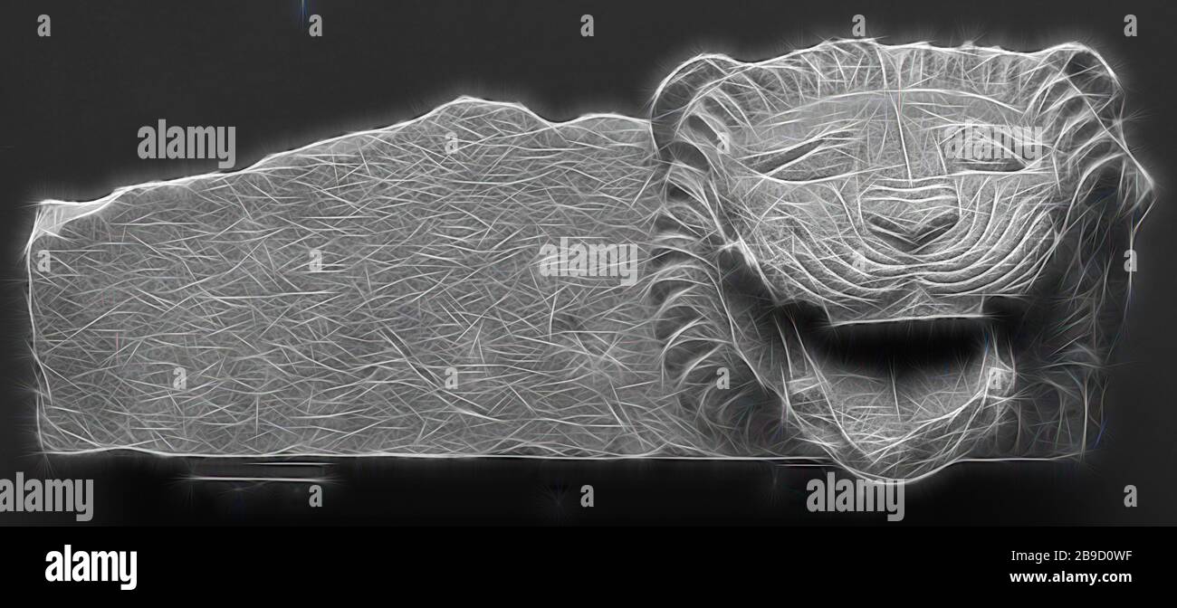 Blocco SIMA con beccuccio Lionhead, Selinus, Sicilia, Italia, circa 500 B.C, calcare, 21,5 x 55 x 29,3 cm (8 7,16 x 21 5,8 x 11 9,16 in, Reimagined by Gibon, design di caldo allegro bagliore di luminosità e raggi di luce radianza. Arte classica reinventata con un tocco moderno. La fotografia ispirata al futurismo, che abbraccia l'energia dinamica della tecnologia moderna, del movimento, della velocità e rivoluziona la cultura. Foto Stock