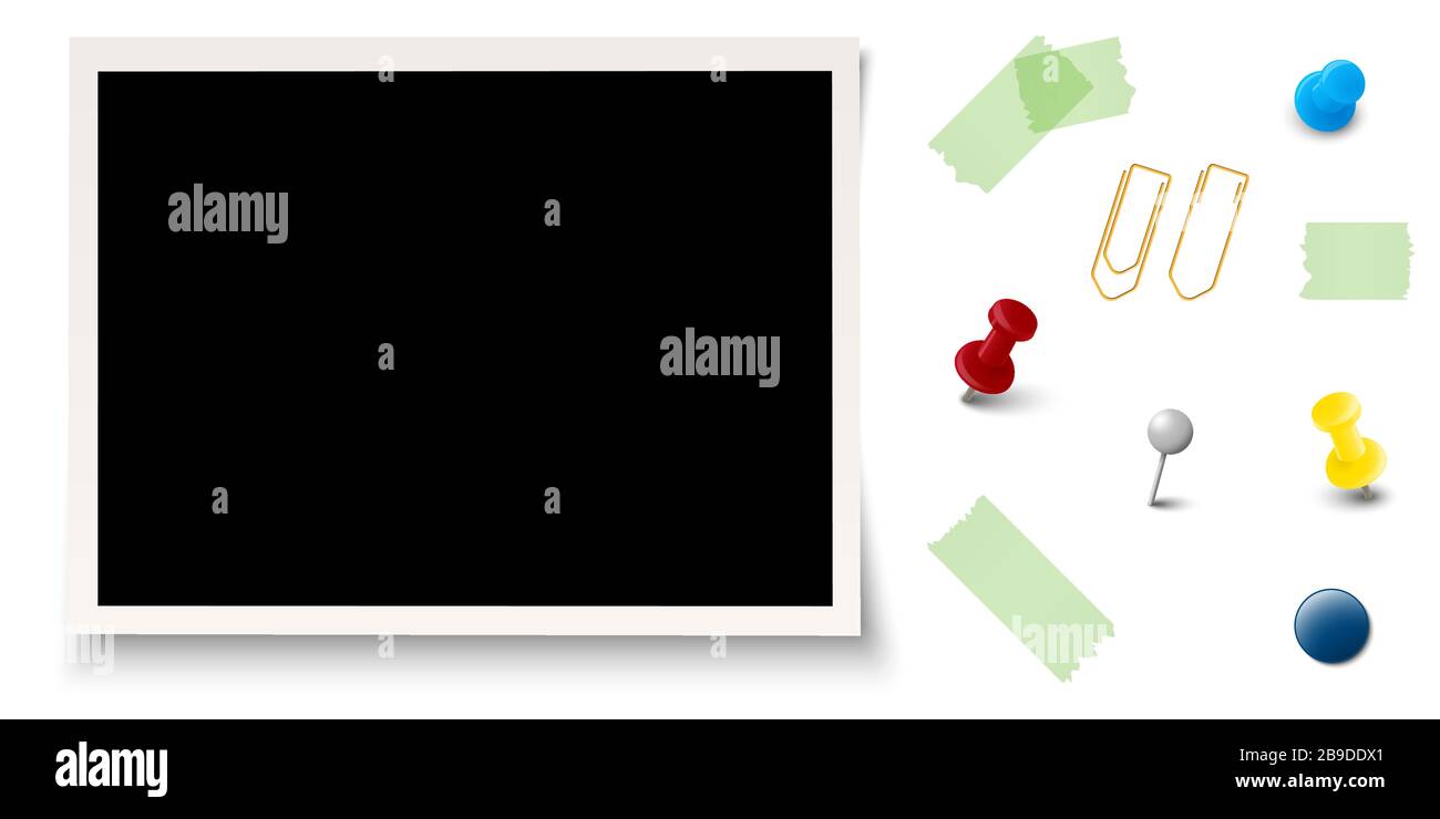 collezione di vecchie foto con diversi accessori per ufficio Illustrazione Vettoriale