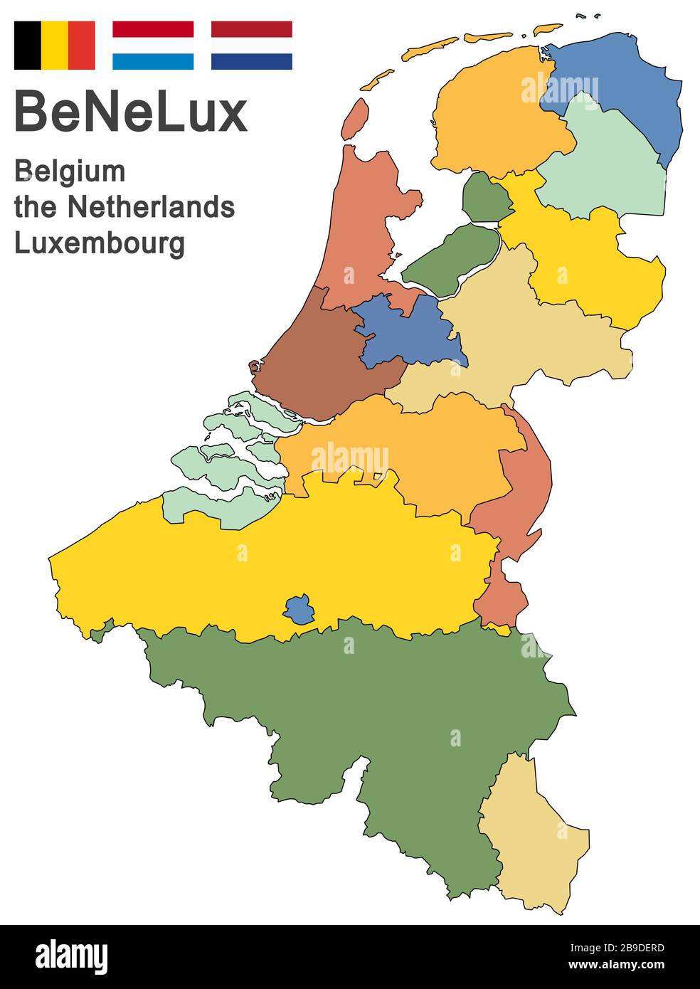 Silhouette colorate dei paesi bassi, del Lussemburgo e del Belgio Illustrazione Vettoriale