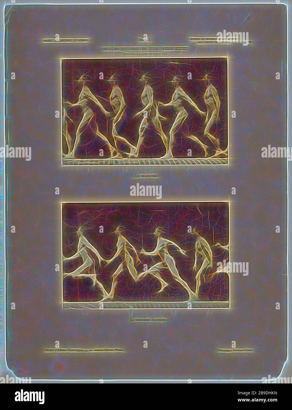 La Marche , la Course Rapide, Étienne Jules Marey (francese, 1830 - 1904), Michel Berthaud (francese, attivo 1860s - 1880s), negativo circa 1890, pubblicato 1893, Collotype, 11,3 x 17,6 cm (4 7,16 x 6 15,16 in, Reimagined by Gibon, disegno di calore allegro di luminosità e raggi di luce radianza. Arte classica reinventata con un tocco moderno. La fotografia ispirata al futurismo, che abbraccia l'energia dinamica della tecnologia moderna, del movimento, della velocità e rivoluziona la cultura. Foto Stock