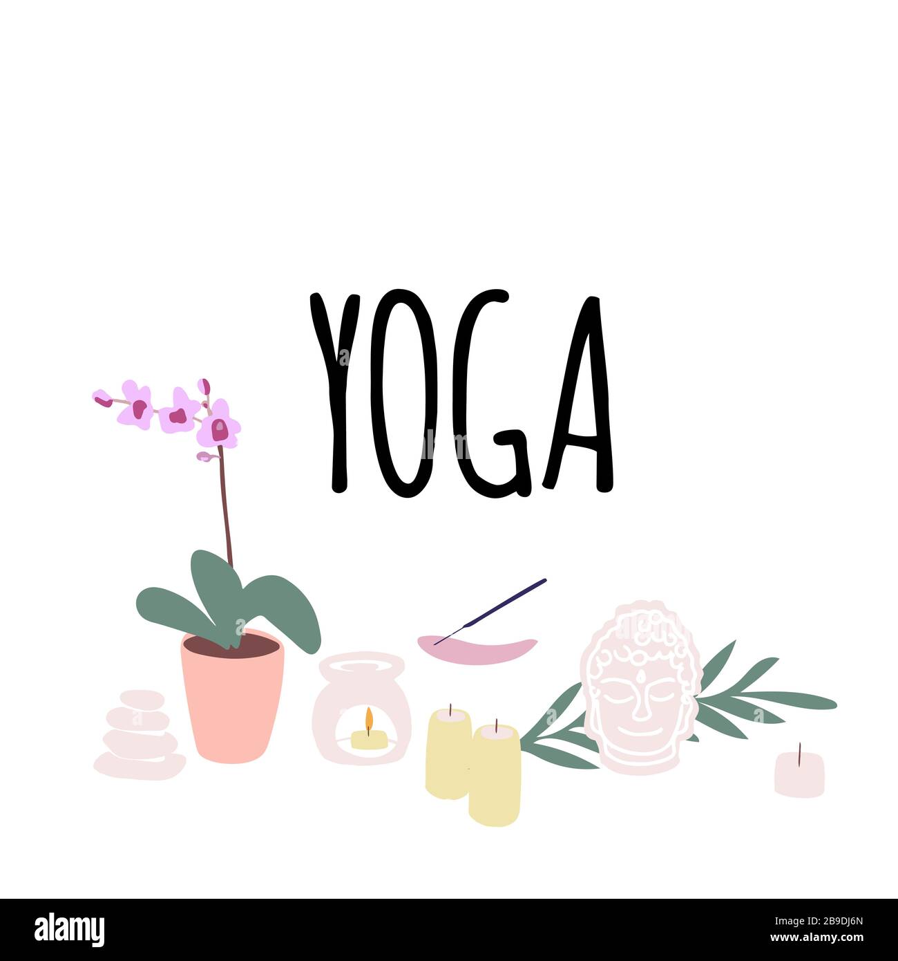 Illustrazione di oggetti per yoga e meditazione, tappetino yoga, lampada  aromatica, candele in stile cartoon Immagine e Vettoriale - Alamy