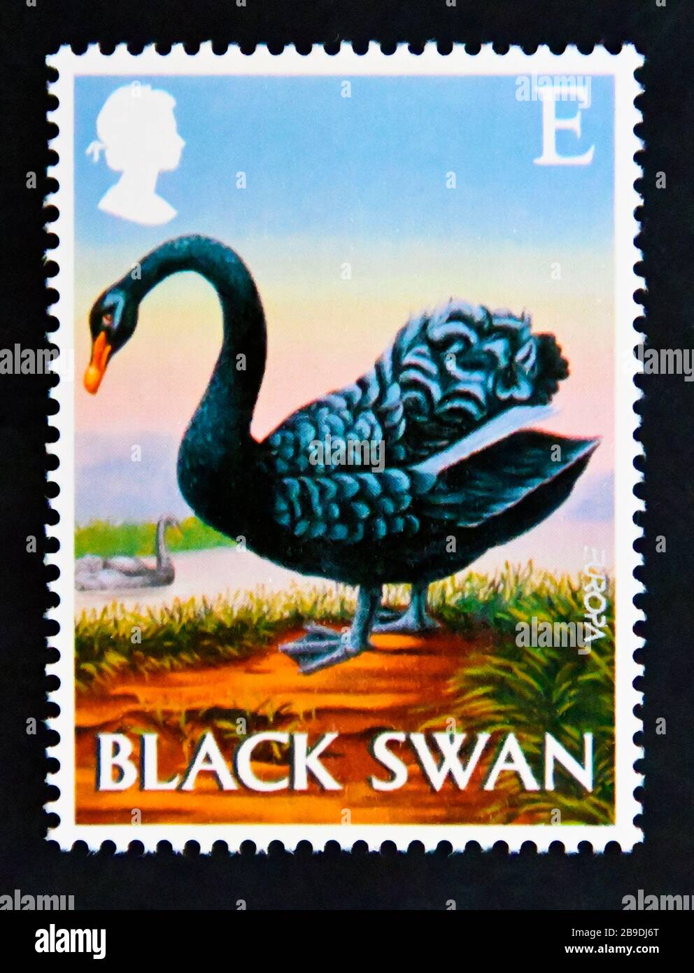 Francobollo. Gran Bretagna. Regina Elisabetta II. Europa. Segni del British Pub. "Black Swan" (Stanley Chew). E. 2003. Foto Stock