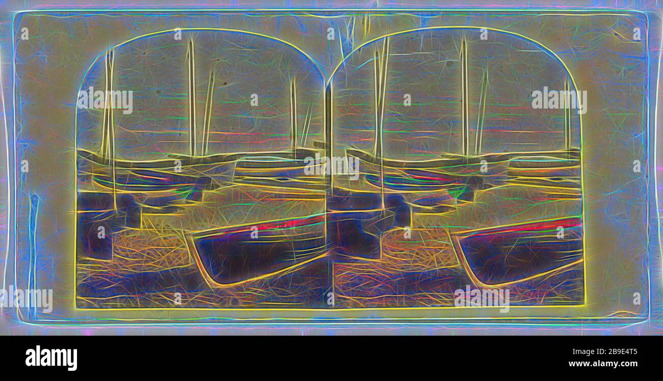 Barche a vela sulla riva, circa 1860, colore a mano albume argento stampa Foto Stock