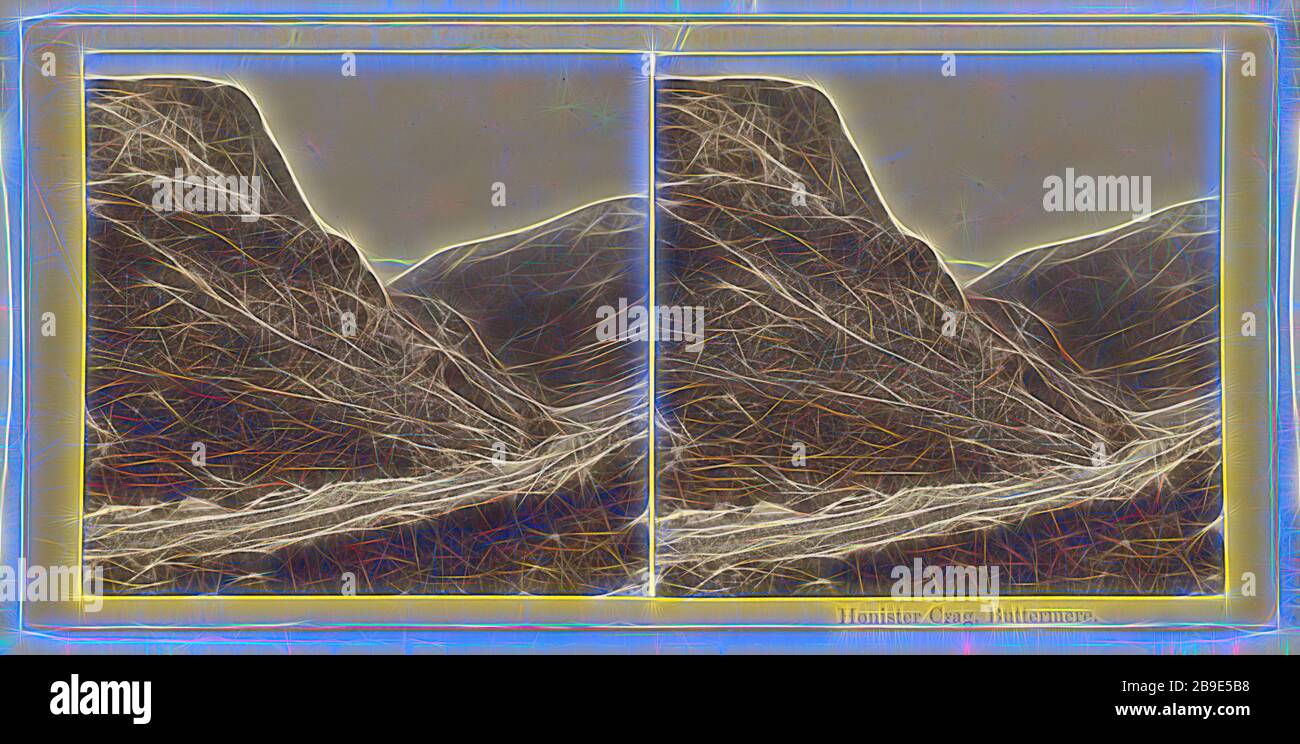 Honister Crag, Buttermere, British, ottobre 1868, stampa in argento albume, Reimagined by Gibon, design di calore allegro di luminosità e raggi di luce radianza. Arte classica reinventata con un tocco moderno. La fotografia ispirata al futurismo, che abbraccia l'energia dinamica della tecnologia moderna, del movimento, della velocità e rivoluziona la cultura. Foto Stock