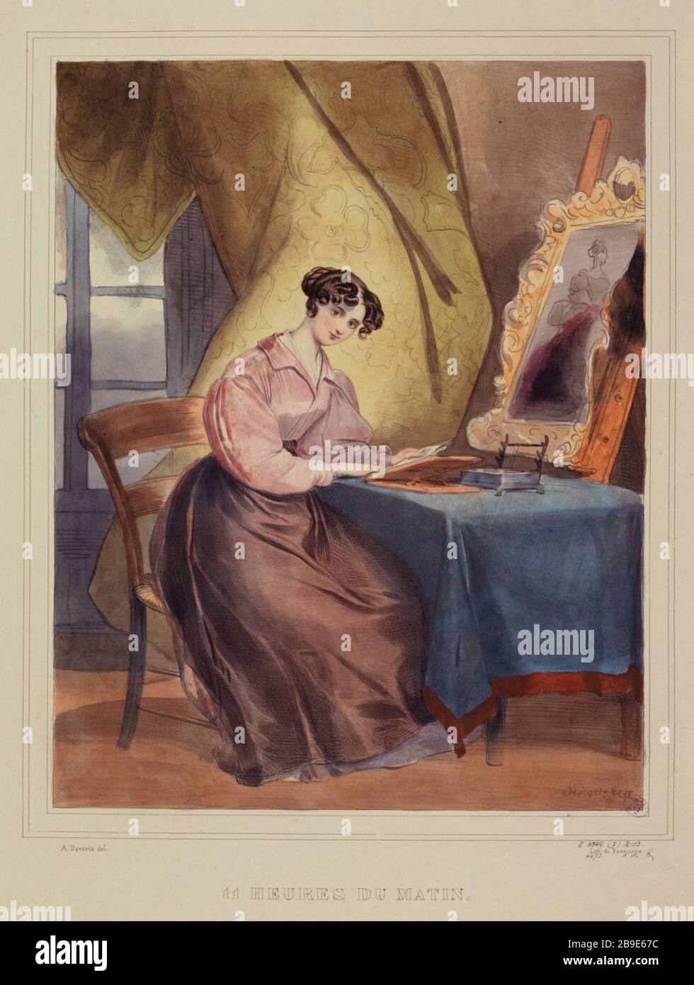 LE ORE DEL GIORNO - 11 ORE MATTINA ACHILLE DEVERIA (1800-1857). 'Les heures du jour - 11 heures du matin'. Gravure. Parigi, musée Carnavalet. Foto Stock