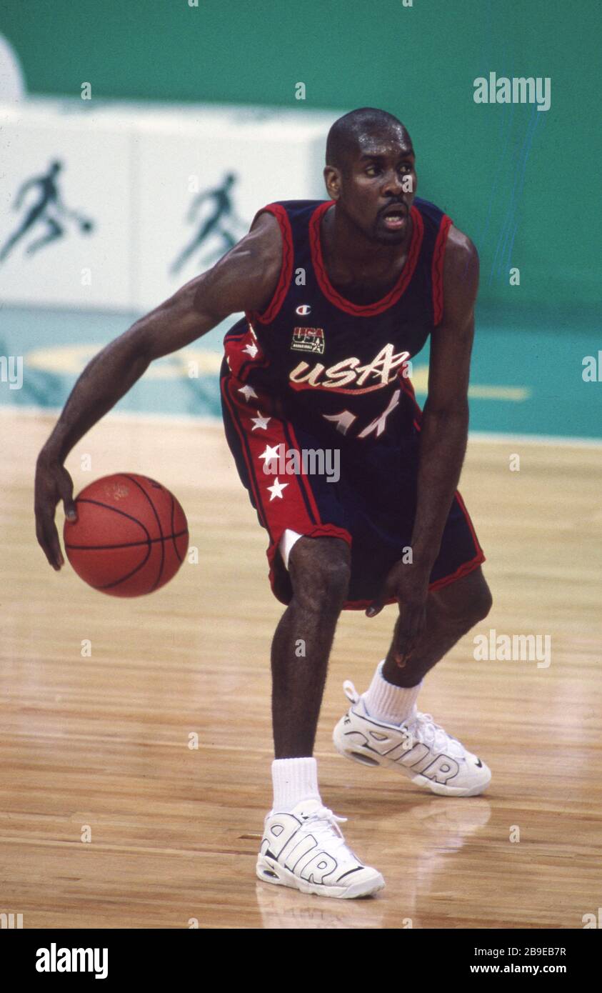 Atlanta, Stati Uniti. 2020 marzo 22. Primo: 1996 luglio 96 Sport, pallacanestro, uomini, Olimpiadi maschili, Olimpiadi estive, Atlanta, 1996, 87, vecchie immagini, USA vince la medaglia d'oro USA - Angola 54:  Gary Payton, figura intera, 9x NBA All-Star | utilizzo Worldwide Credit: dpa/Alamy Live News Foto Stock