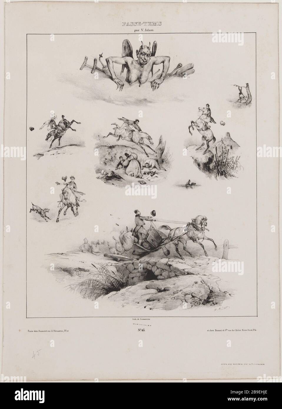 Album Hobby (pl.45) Jean-Victor Adam, dit Victor Adam (1801-1866), peintre et lithographe français. Album 'Passe-Temps' (pl.45). Lithographie, XIXème siècle. Parigi, musée Carnavalet. Foto Stock