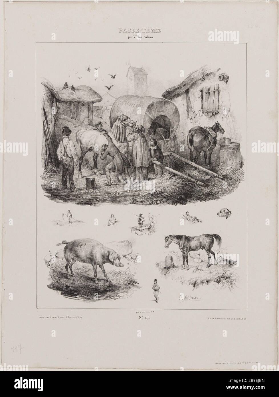 Album Hobby (pl.117) Jean-Victor Adam, dit Victor Adam (1801-1866), peintre et lithographe français. Album 'Passe-Temps' (pl.117). Lithographie, XIXème siècle. Parigi, musée Carnavalet. Foto Stock