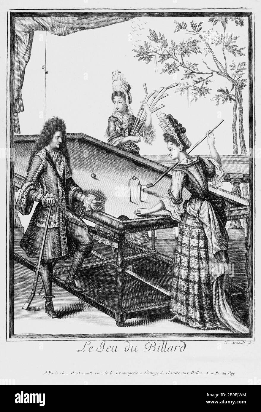 Il gioco dei biliardo Nicolas Arnoult (vers 1650- vers 1722). "Le jeu du billard". Gravure. Parigi, musée Carnavalet. Foto Stock