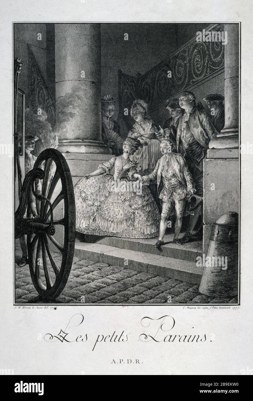 I PICCOLI padrini 'Les Petits Parains'. Gravure de Jean-Michel Moreau (dit le Jeune) (1741-1814). Parigi, musée Carnavalet. Foto Stock