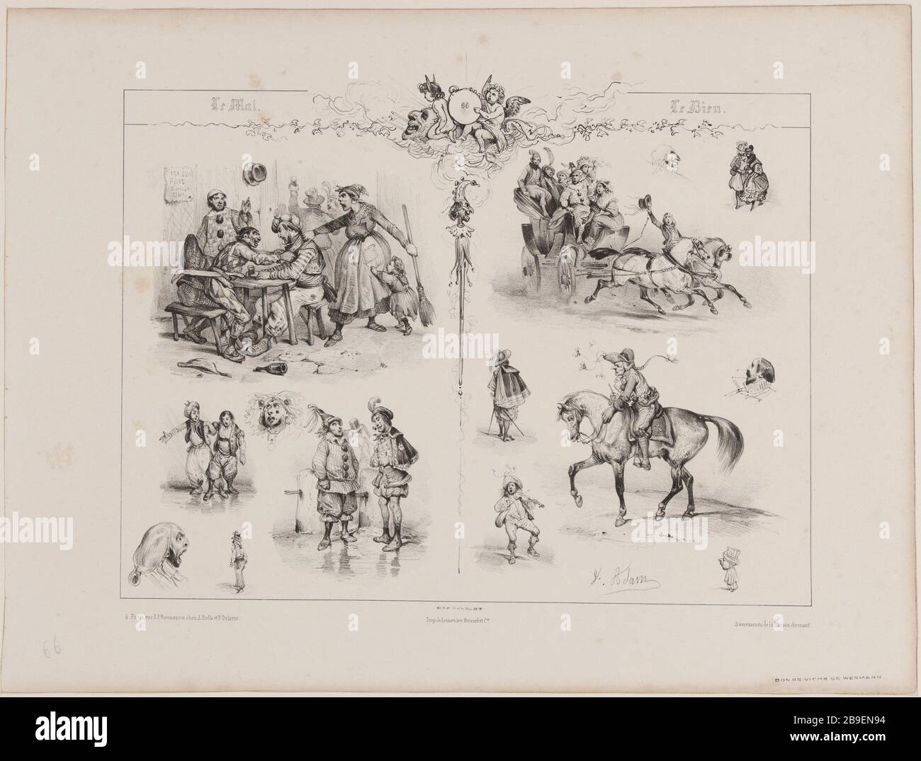 Album Good and Evil (pl.66) Jean-Victor Adam, dit Victor Adam (1801-1866), peintre et lithographe français. Album 'le Bien et le Mal', (pl.66). Lithographie, XIXème siècle. Parigi, musée Carnavalet. Foto Stock