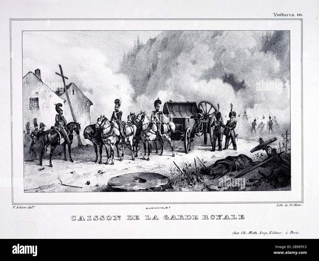 PANIDOCHEME, NUMERO 10: SCATOLA DELLA GUARDIA REALE Jean-Victor Adam, dit Victor Adam (1801-1866). «Panidochème, numéro 10: Caisson de la garde royale, 1828». Parigi, musée Carnavalet. Foto Stock