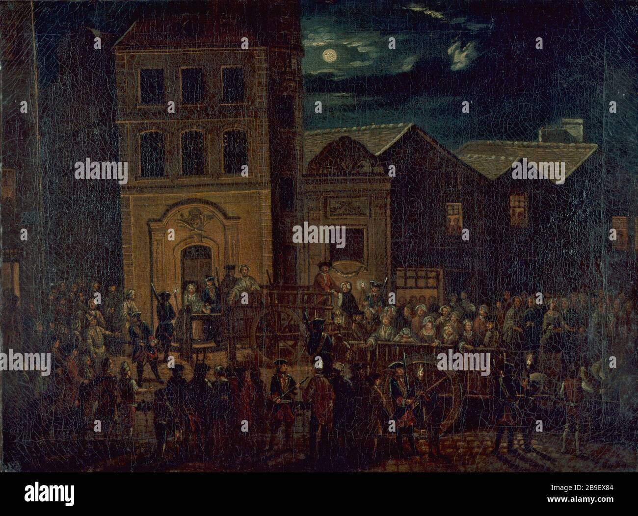 Trasporto di prostitute 'Transport des filles de joie du dépôt Saint-Martin à la Salpêtrière'. Huile sur toile Anonyme, vers 1750. Parigi, musée Carnavalet Foto Stock