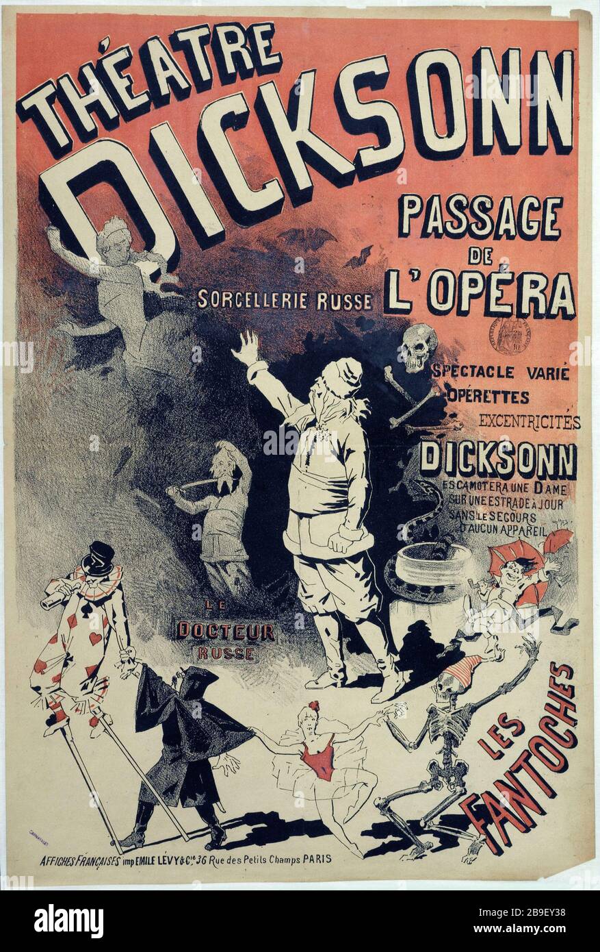 TEATRO DICKSONN, PASSAGE OF THE OPERA SHOW VARIO EMILE LEVY. "Théâtre Dicksonn, Passage de l'Opéra, Spectacle Varié". Affiche. Lithographie couleur. Parigi, musée Carnavalet. Foto Stock