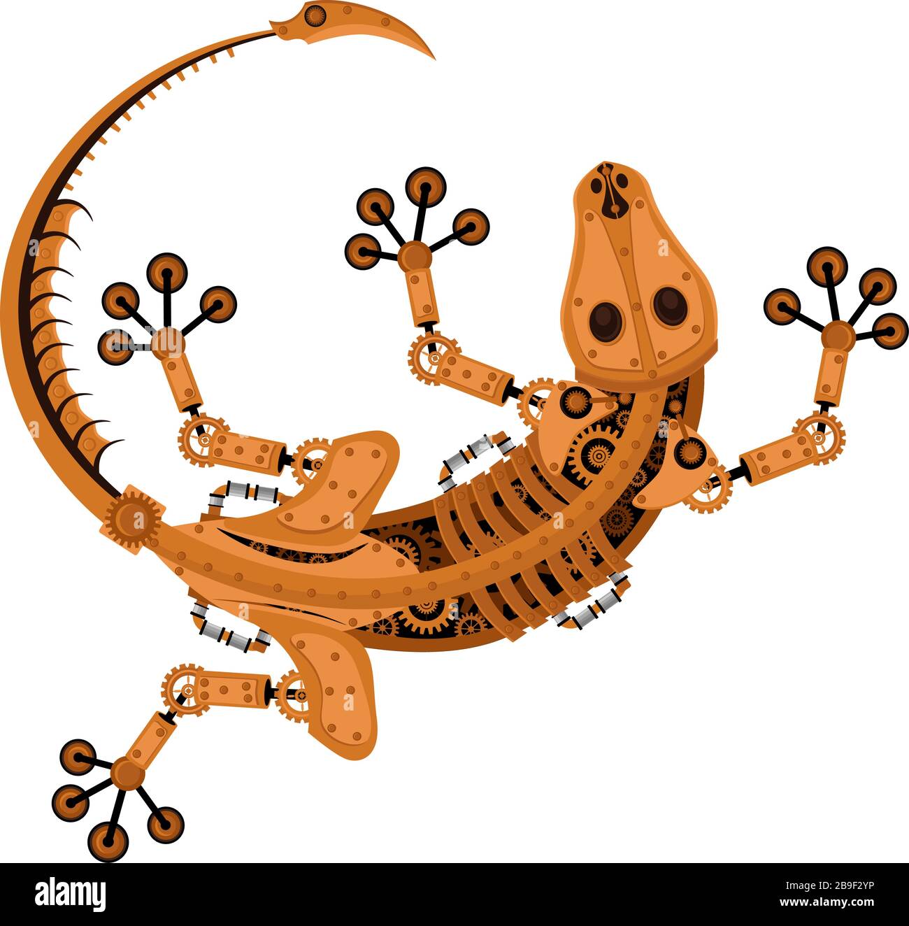 Lizard vettoriale steampunk. Rettile meccanico su sfondo bianco isolato. Illustrazione Vettoriale