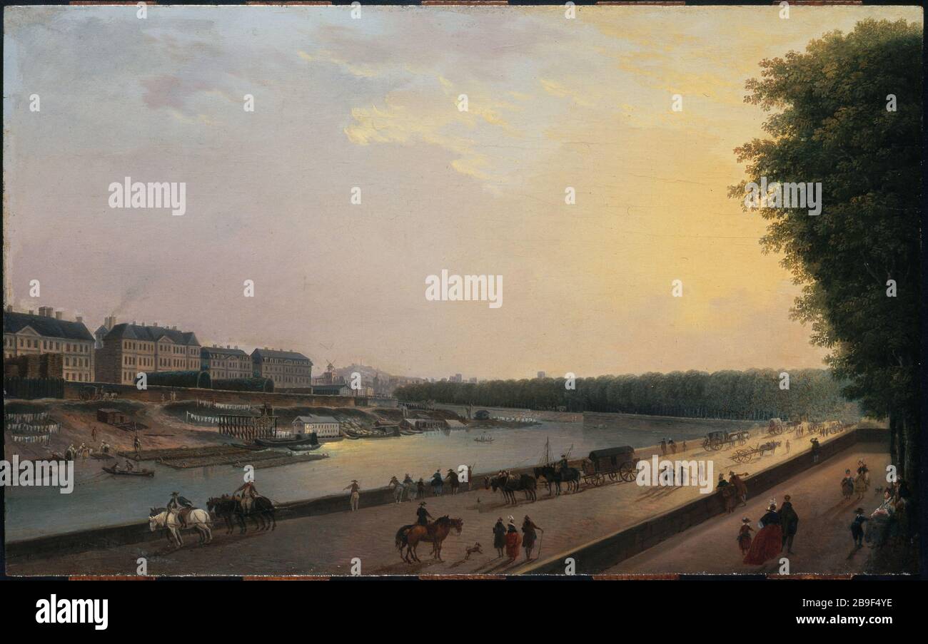 LA SENNA GRENOUILLERE (PER PRENDERE LA TERRAZZA TUILERIES) Pierre-Antoine Demachy (1723-1807). "La Seine à la Grenouillère (vue pry de la terrasse des Tuileries)". Huile sur bois. Parigi, musée Carnavalet. Foto Stock