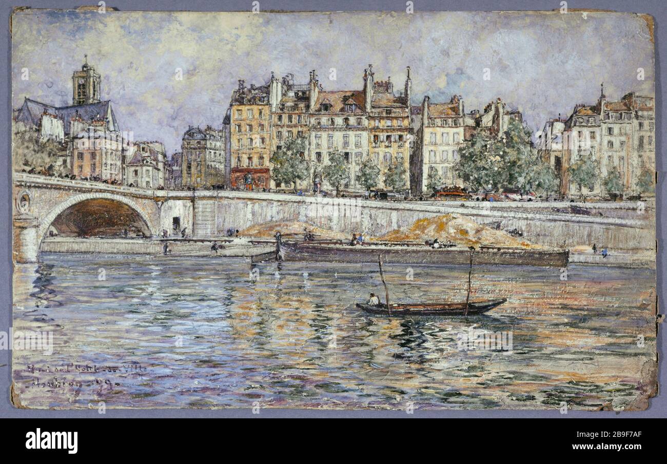 Wharf Municipio Frédéric-Anatole Houbron (1851-1908). "Le quai de l'Hôtel de Ville". Peinture sur enduit frais sur cartone, 1899. Parigi, musée Carnavalet. Foto Stock