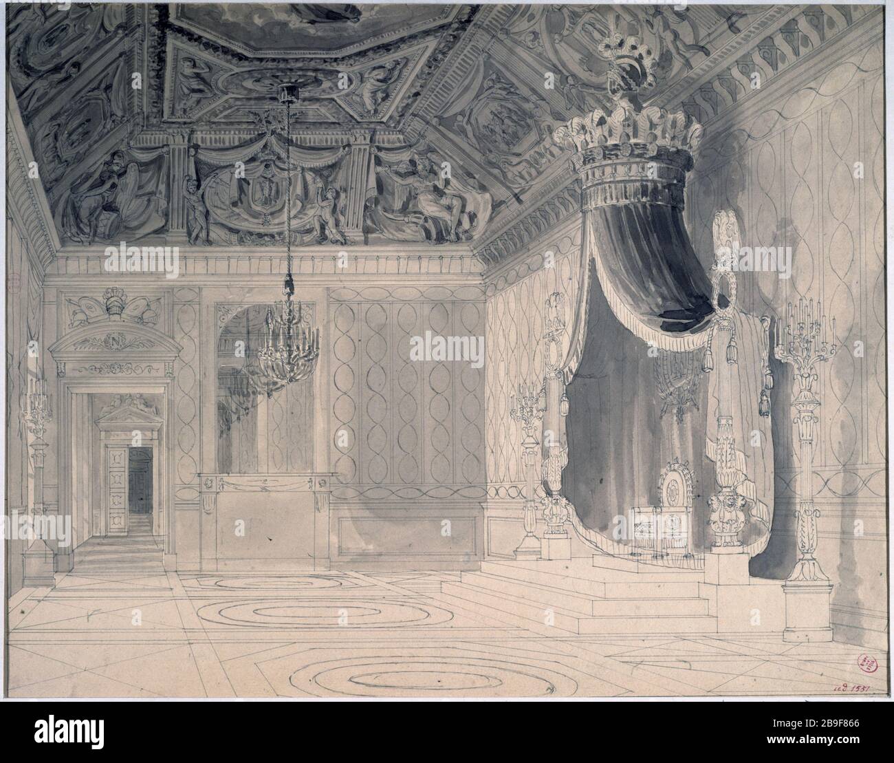 SALA DEL TRONO A TUILERIES SOTTO L'IMPERO Jean-Baptiste Isabey (1767-1855). 'Alle du trône aux Tuileries sous le Premier Empire'. Dessin. Parigi, musée Carnavalet. Foto Stock