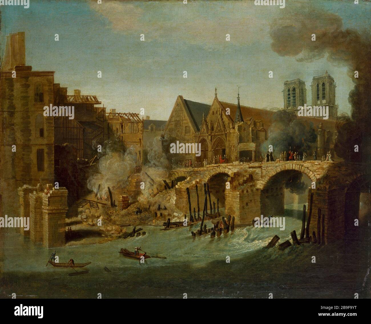 Il Petit Pont dopo l'incendio del 1718 Jean-Baptiste Oudry (1686-1755). "Le Petit-Pont après l'incendie de 1718". Huile sur toile. Parigi, musée Carnavalet. Foto Stock