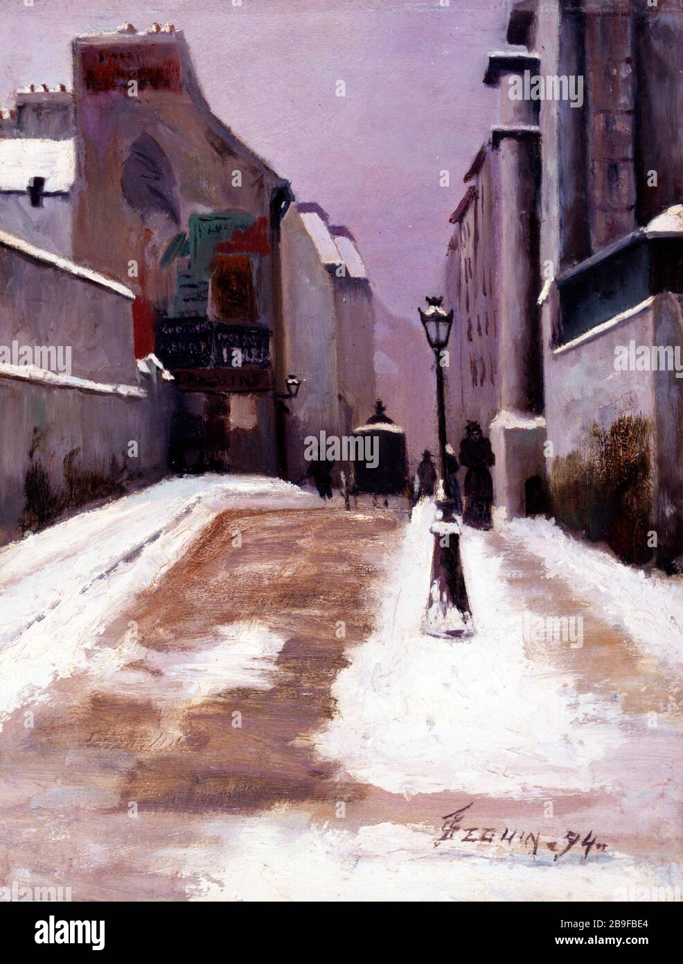 UNA STRADA A PARIGI; EFFETTO NEVE SEGUIN. "Une rue à Paris; effet de neige, 1894". Huile sur bois. Parigi, musée Carnavalet. Foto Stock