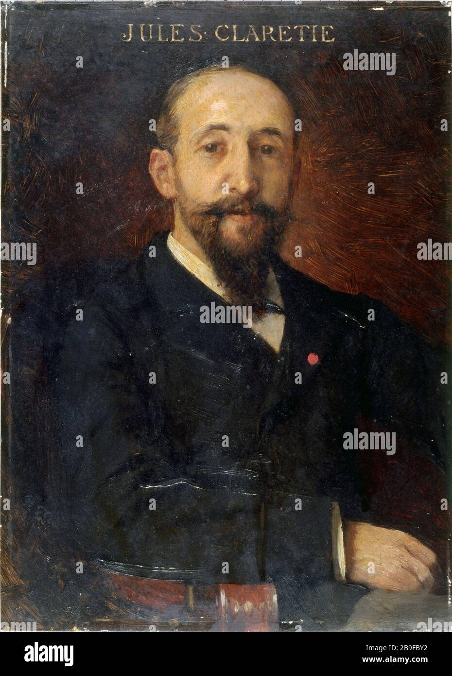 JULES CLARETIE, DIRETTORE DELLA COMMEDIA FRANCESE AIMÉ MOROT (1850-1913). Jules Clarétie (1840-1913), administrateur de la Comédie-Française. Huile sur bois. Parigi, musée Carnavalet. Foto Stock