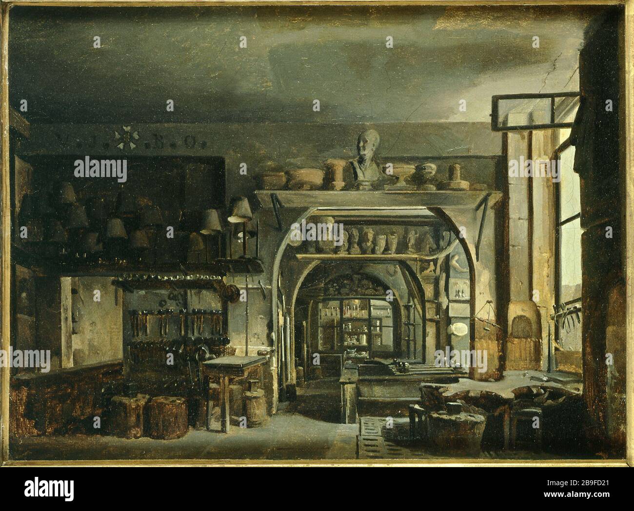 LABORATORIO DI ARGENTERIA ODIOT Pierre-Roch Vigneron (1789-1872). "L'atelier de l'orfèvre Pierre Odiot (1763-1850), rue Saint-Honoré". Huile sur toile. Parigi, musée Carnavalet. Foto Stock