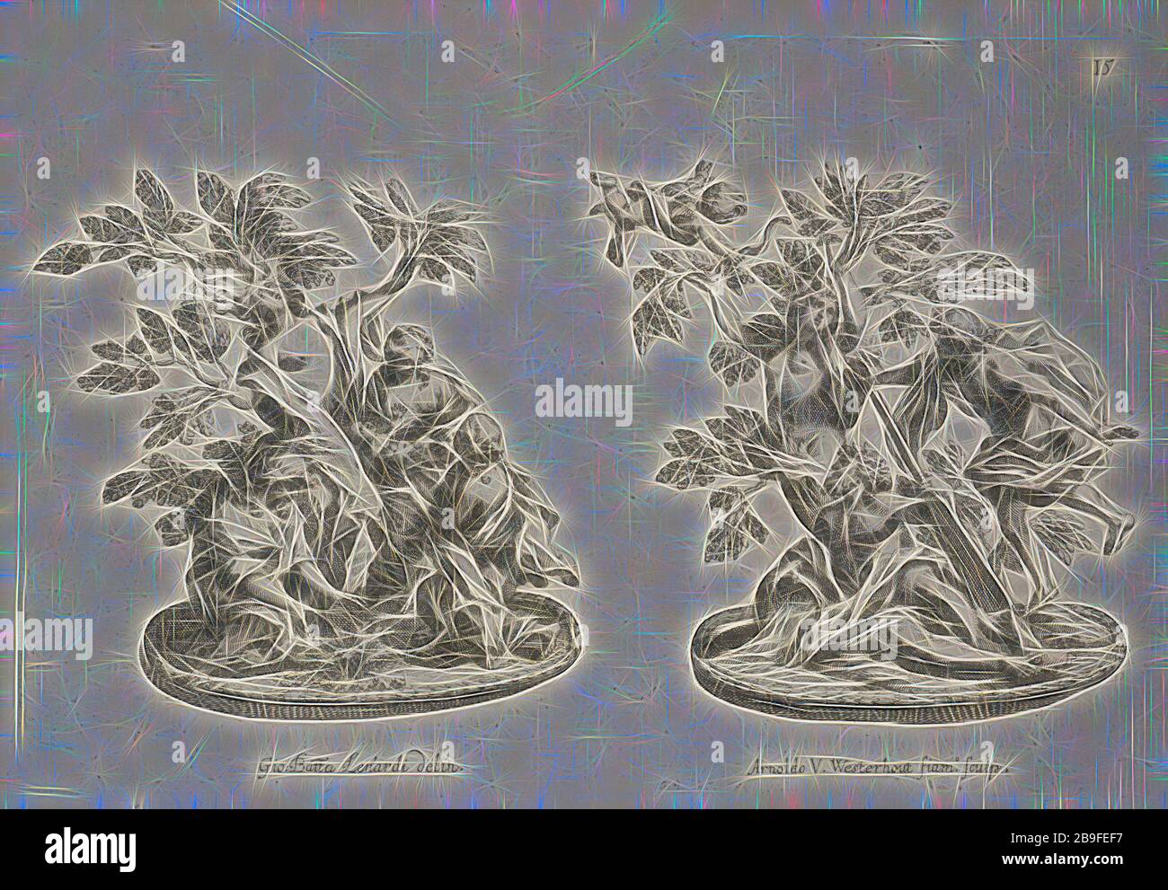 Trionfi o zucchero di sculture di Myrrha e Daphne, Raggvaglio della solenne comparsa, fatta in Roma gli otto di gennaio MDCLXXXVII. dallâ illvstrissimo, et Eccellentissimo signor conte di Castelmaine ambasciadore straordinario della Sagra Real Maestà di Giacomo Secondo rè d'Inghilterra, Scozia, Francia, et Ibernia, difensore della fede alla Santa Sede Apostolica, evengono pvblicamente all'vdienza della santità di Nostro Signore Papa Innocenzo Vndecimo, Lenardi, Giovanni Battista, 1656-1704, Westerhout, Arnold van, 1651-1725, Wright, John Michae, ca. 1617-ca. 1694, attacco, 1687?, la tabella scul Foto Stock