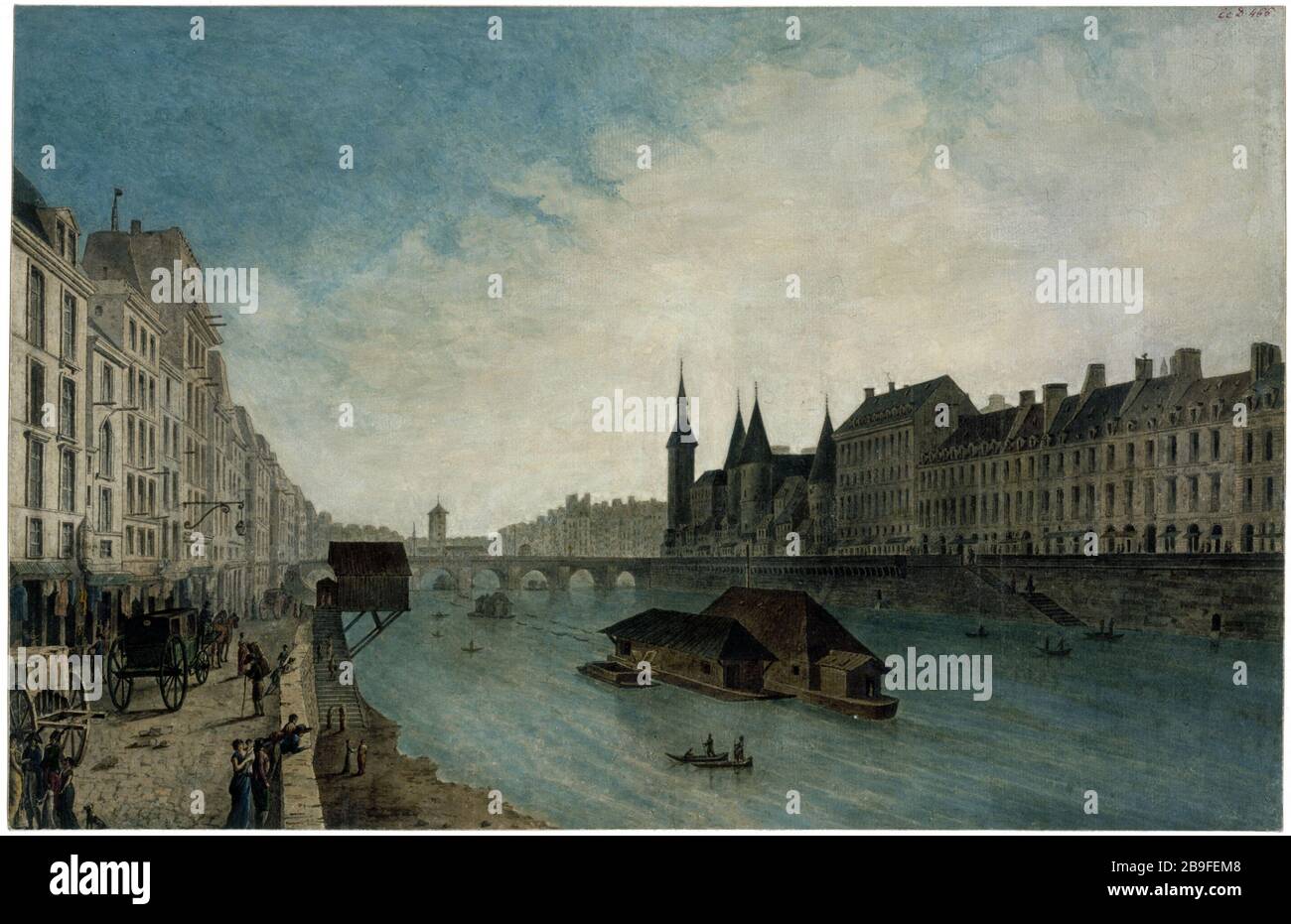 La piattaforma della Tannery e il Pont au Change Angelo Garbizza (1777-1813). "Le quai de la Mégisserie et le Pont-au-Change". Dessin. Parigi, musée Carnavalet. Foto Stock