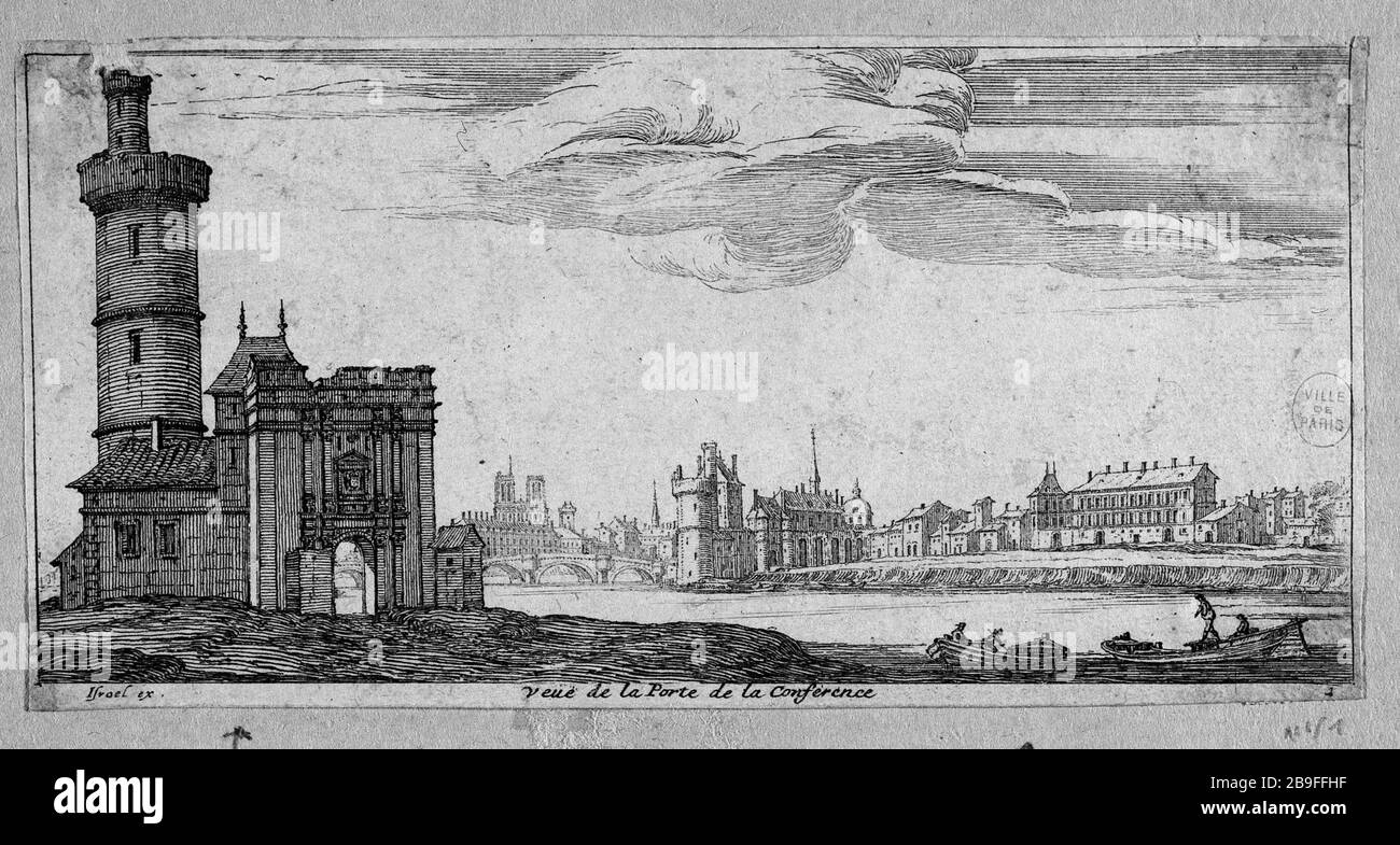 VISTA DELLA PORTA DELLA CONFERENZA ISRAËL SILVESTRE (1621-1691). "Vue de la porte de la Conférence". Eau-forte. Parigi, musée Carnavalet. Foto Stock