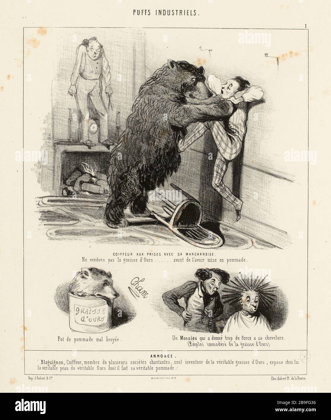 Parrucchiere che lotta con la sua merce. [...]. / 1 (titolo registrato) |. Puffs industriali (sotto tutti) Foto Stock