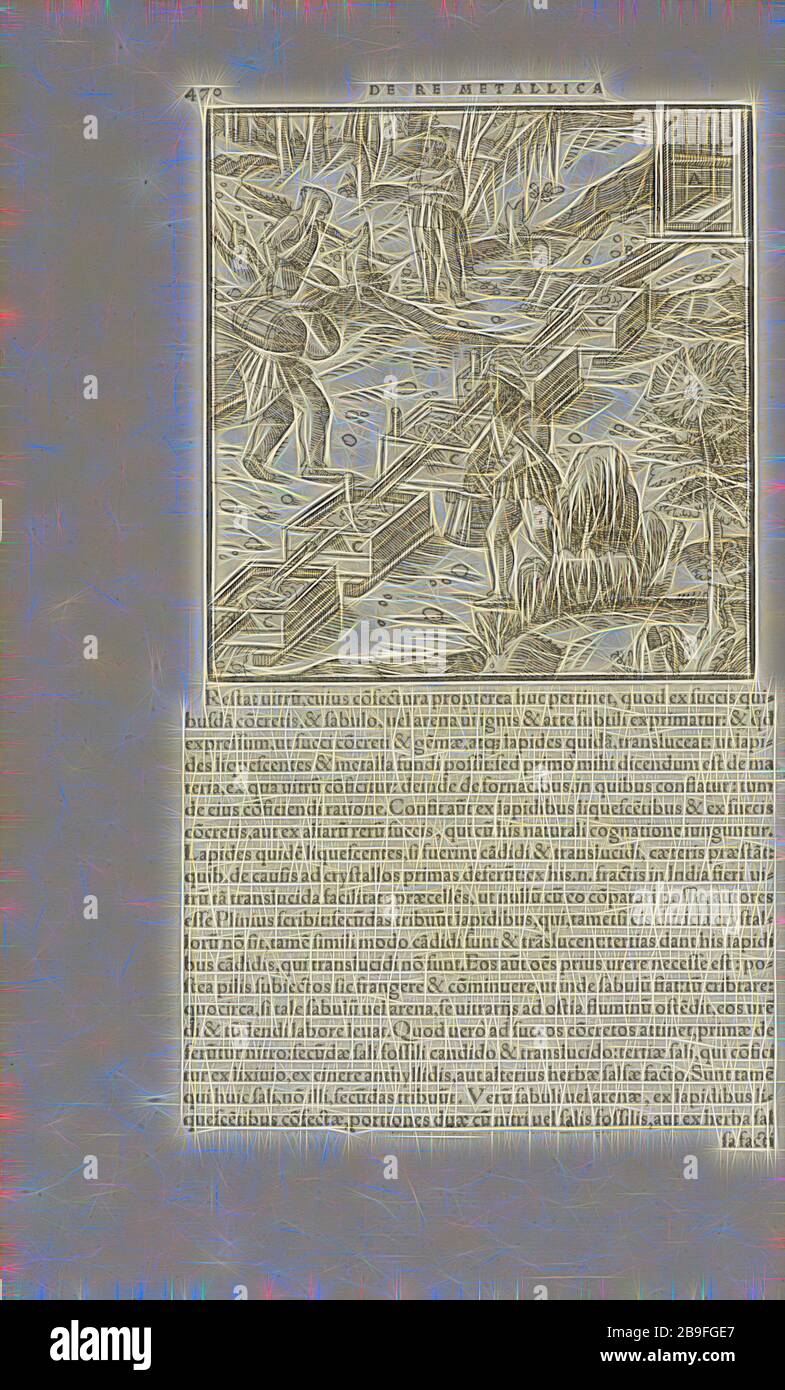 Pagina 470 Georgii agricole De re metallica: libri XII. Quibus officia, strumententa, machinae, ac omnia deni, que, ad metallicam spectantia, non modo luculentissimè describuntur, sed and per effigies, suis locis infertas, adiuntis latinis, germanicis, que, appellationibus ita ob oculos ponuntur, ut claritus non possint, Wooditeribletis, 1556, Woodteriustre, 1556, Elicit, 1556, 1556, Elicit, 1556, 1556, Elicit, 1556, Elicit, Elicit, 1556, 1556, 1556 Reinventata da Gibon, design di calda luce allegra di luminosità e raggi di luce radianza. Arte classica reinventata con un tocco moderno. Fotografia ispirata al futurismo, Foto Stock