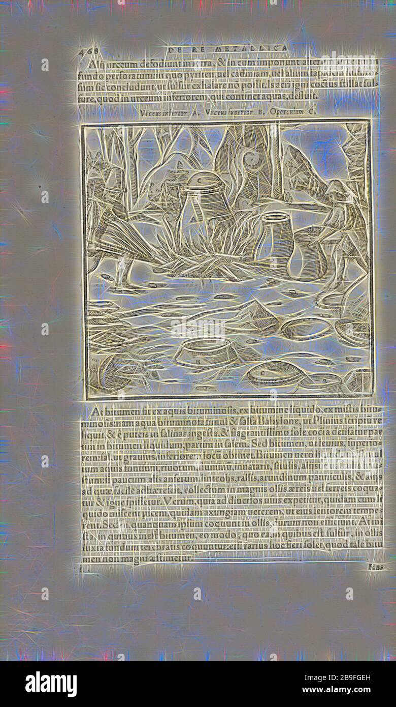 Pagina 468 Georgii agricole De re metallica: libri XII. Quibus officia, strumententa, machinae, ac omnia deni, que, ad metallicam spectantia, non modo luculentissimè describuntur, sed and per effigies, suis locis infertas, adiuntis latinis, germanicis, que, appellationibus ita ob oculos ponuntur, ut claritus non possint, Wooditeribletis, 1556, Woodteriustre, 1556, Elicit, 1556, 1556, Elicit, 1556, 1556, Elicit, 1556, Elicit, Elicit, 1556, 1556, 1556 Reinventata da Gibon, design di calda luce allegra di luminosità e raggi di luce radianza. Arte classica reinventata con un tocco moderno. Fotografia ispirata al futurismo, Foto Stock