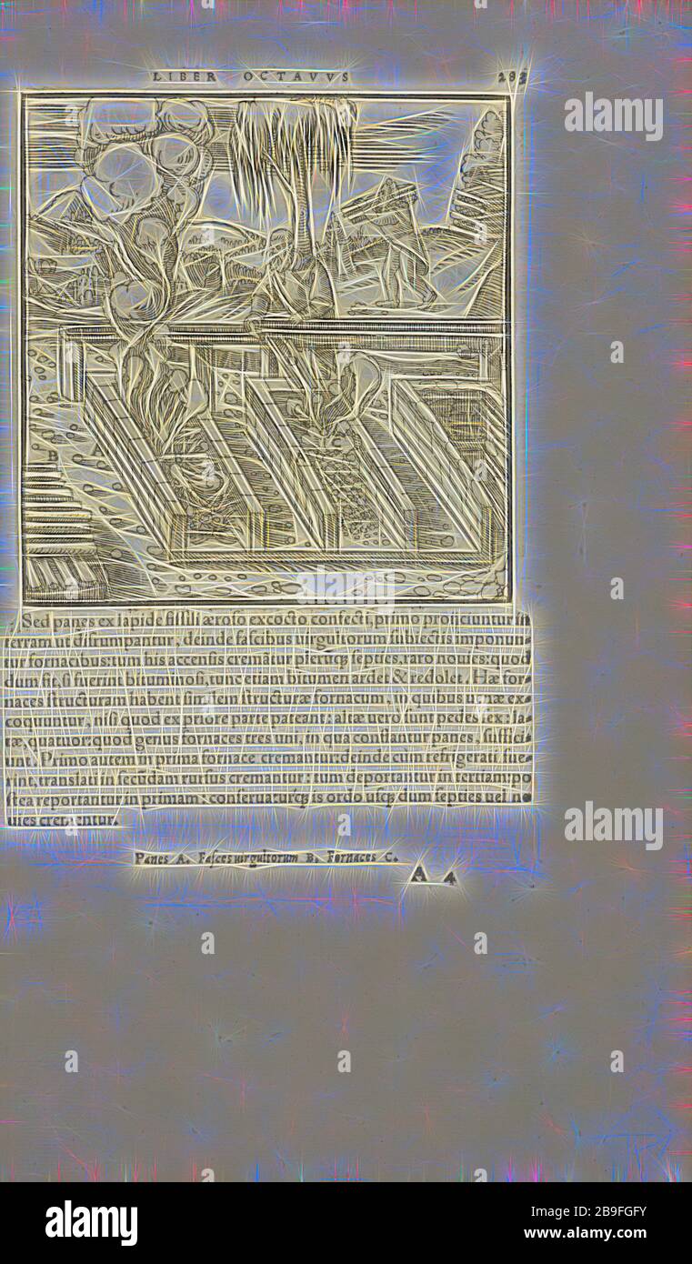 Pagina 283 Georgii agricole De re metallica: libri XII. Quibus officia, strumententa, machinae, ac omnia deni, que, ad metallicam spectantia, non modo luculentissimè describuntur, sed and per effigies, suis locis infertas, adiuntis latinis, germanicis, que, appellationibus ita ob oculos ponuntur, ut claritus non possint, Wooditeribletis, 1556, Woodteriustre, 1556, Elicit, 1556, 1556, Elicit, 1556, 1556, Elicit, 1556, Elicit, Elicit, 1556, 1556, 1556 Reinventata da Gibon, design di calda luce allegra di luminosità e raggi di luce radianza. Arte classica reinventata con un tocco moderno. Fotografia ispirata al futurismo, Foto Stock