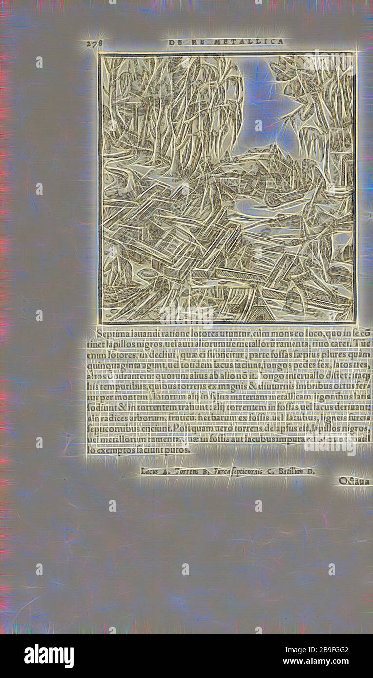 Pagina 278 Georgii agricole De re metallica: libri XII. Quibus officia, strumententa, machinae, ac omnia deni, que, ad metallicam spectantia, non modo luculentissimè describuntur, sed and per effigies, suis locis infertas, adiuntis latinis, germanicis, que, appellationibus ita ob oculos ponuntur, ut claritus non possint, Wooditeribletis, 1556, Woodteriustre, 1556, Elicit, 1556, 1556, Elicit, 1556, 1556, Elicit, 1556, Elicit, Elicit, 1556, 1556, 1556 Reinventata da Gibon, design di calda luce allegra di luminosità e raggi di luce radianza. Arte classica reinventata con un tocco moderno. Fotografia ispirata al futurismo, Foto Stock