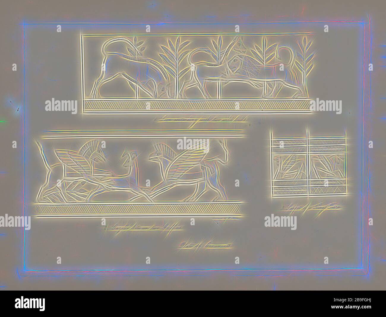 I monumenti di Ninive: Dai disegni fatti sulla spott: Prima serie, Layard, Austen Henry, Sir, 1817-1894, 1849, Reimagined by Gibon, disegno di calore allegro di luminosità e raggi di luce radianza. Arte classica reinventata con un tocco moderno. La fotografia ispirata al futurismo, che abbraccia l'energia dinamica della tecnologia moderna, del movimento, della velocità e rivoluziona la cultura. Foto Stock