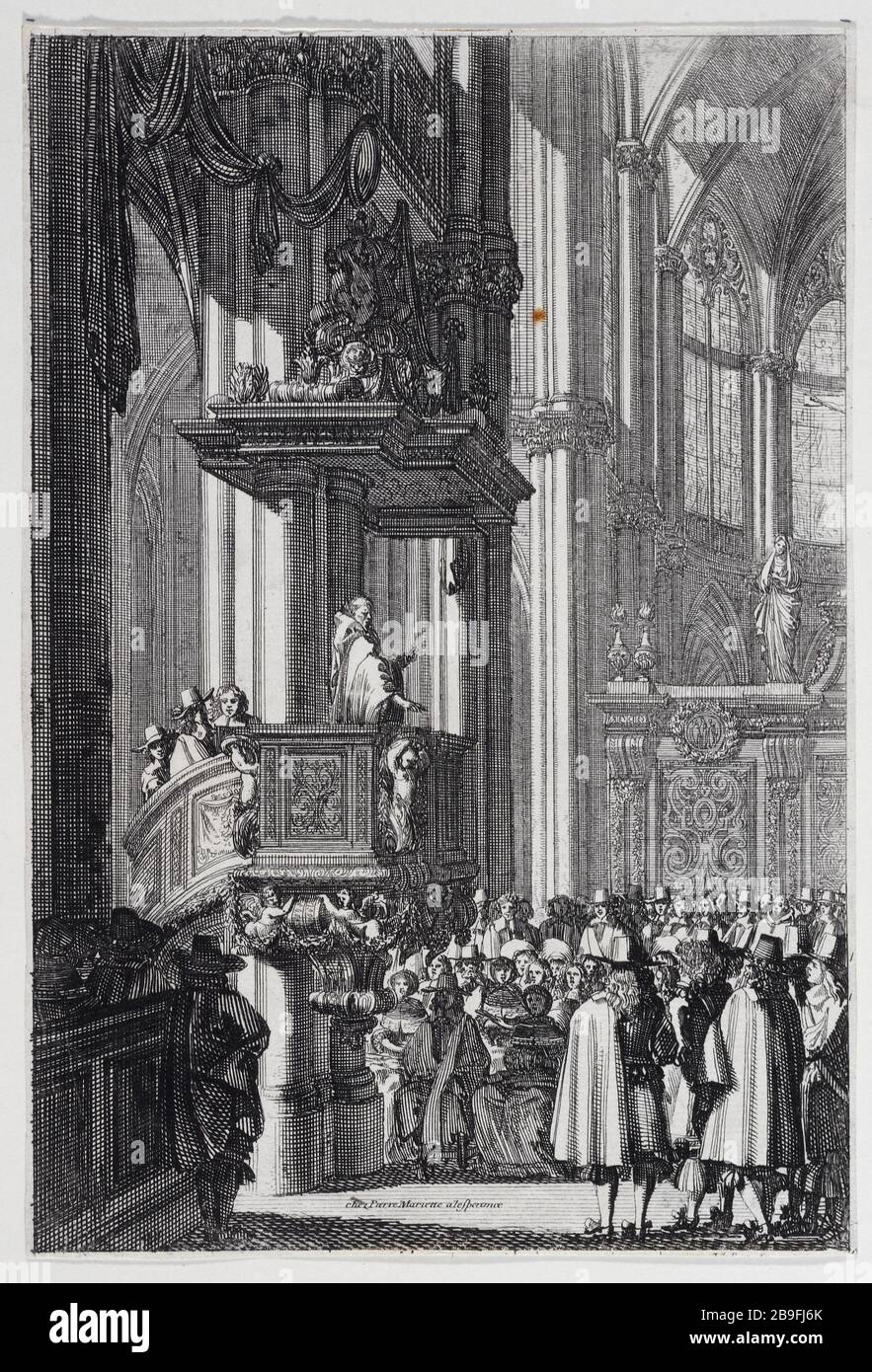 PREDICA IN UNA CHIESA Jean Lepautre (1618-1682). 'Prêche dans une église'. Gravure. Parigi, musée Carnavalet. Foto Stock