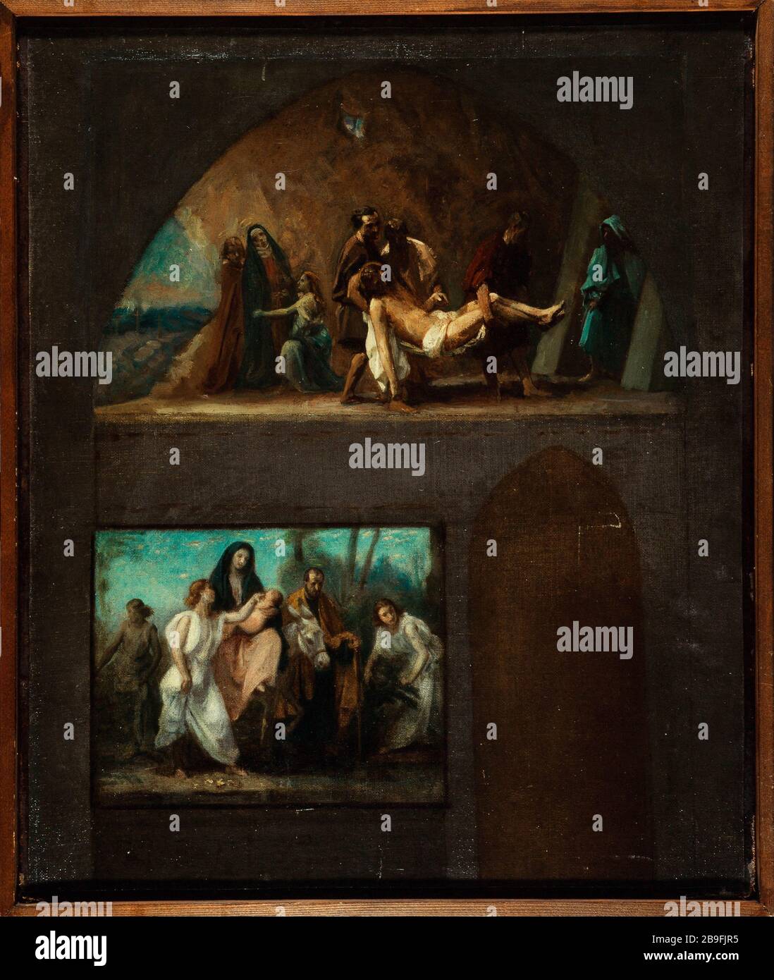 Fuga in Egitto e entombment. Jean-François Gigoux (1806-1894). "Fuite en Egypte et mute au tombeau". Huile sur toile, 1858-1868. Parigi, musée Carnavalet. Foto Stock