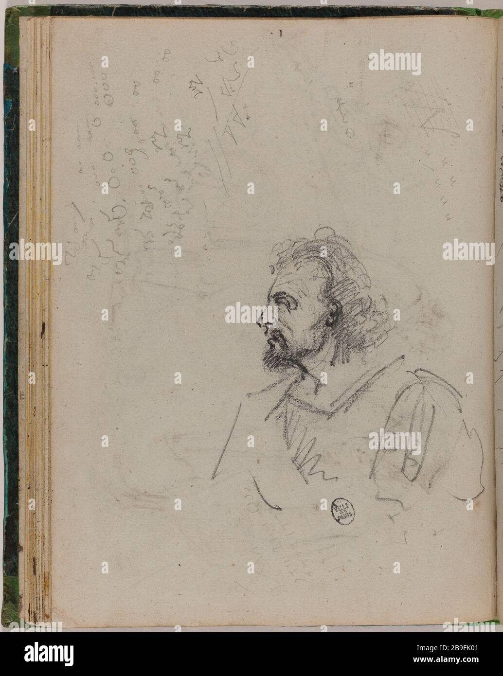 LIBRO DI DISEGNO PER 'VIAGGIO PER L'ETERNITÀ': RITRATTO Jean-Jacques Grandville (1803-1847). Carnet de croquis pour 'Voyage pour l'Eternité': Ritratto. Vers 1830. Parigi, musée Carnavalet. Foto Stock