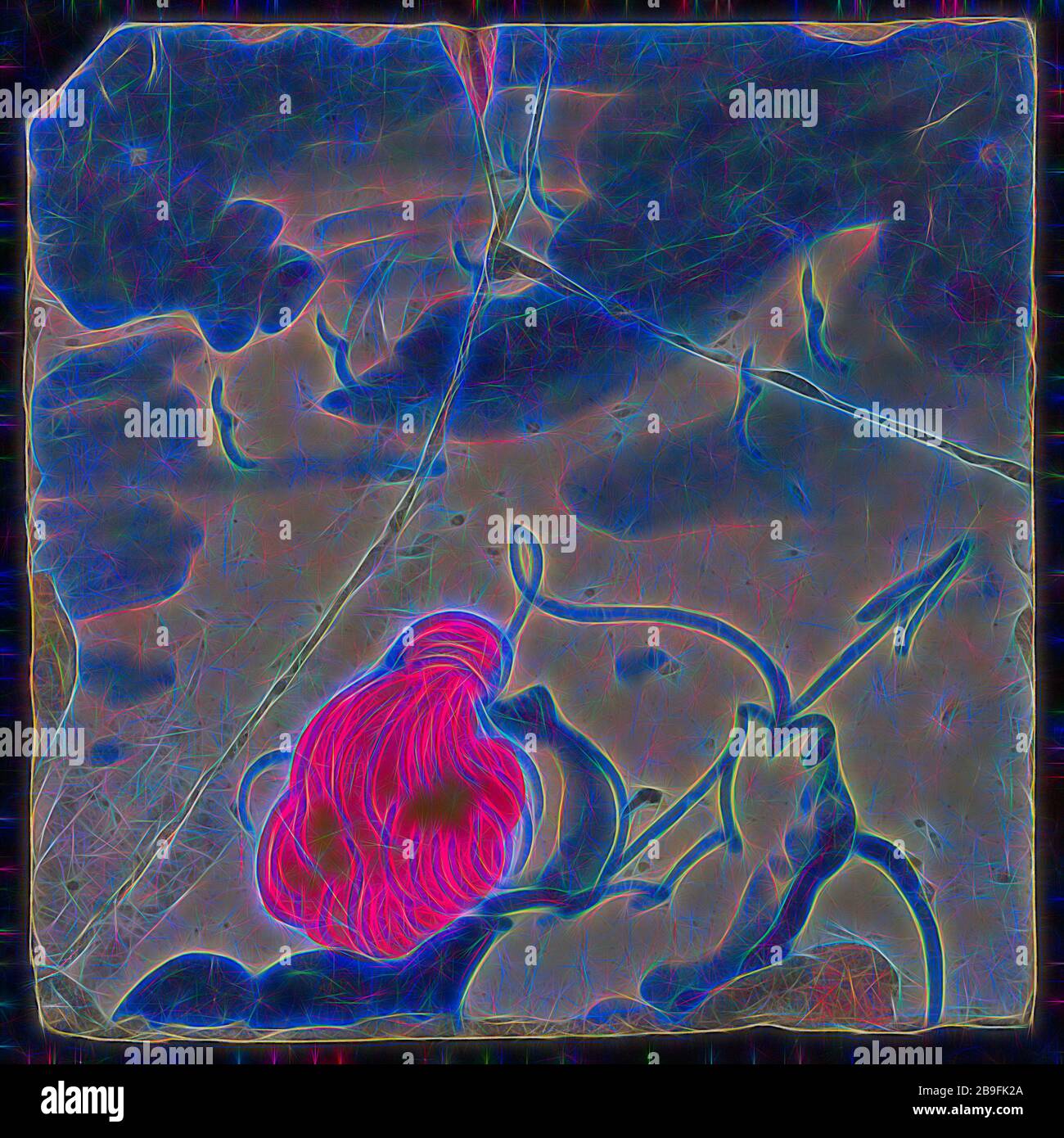 Piastrelle multicolore, blu su sfondo bianco, colorazione marrone - giallo, braccio superiore destro e coppa di Amor con arco e freccia diretta alle nuvole, in cui sei uccelli, piastrelle di ripresa frammento ceramica ceramica smalto, cotto 2x smaltato dipinto Ruddy shard quadrato da piastrelle tableau Foto Stock