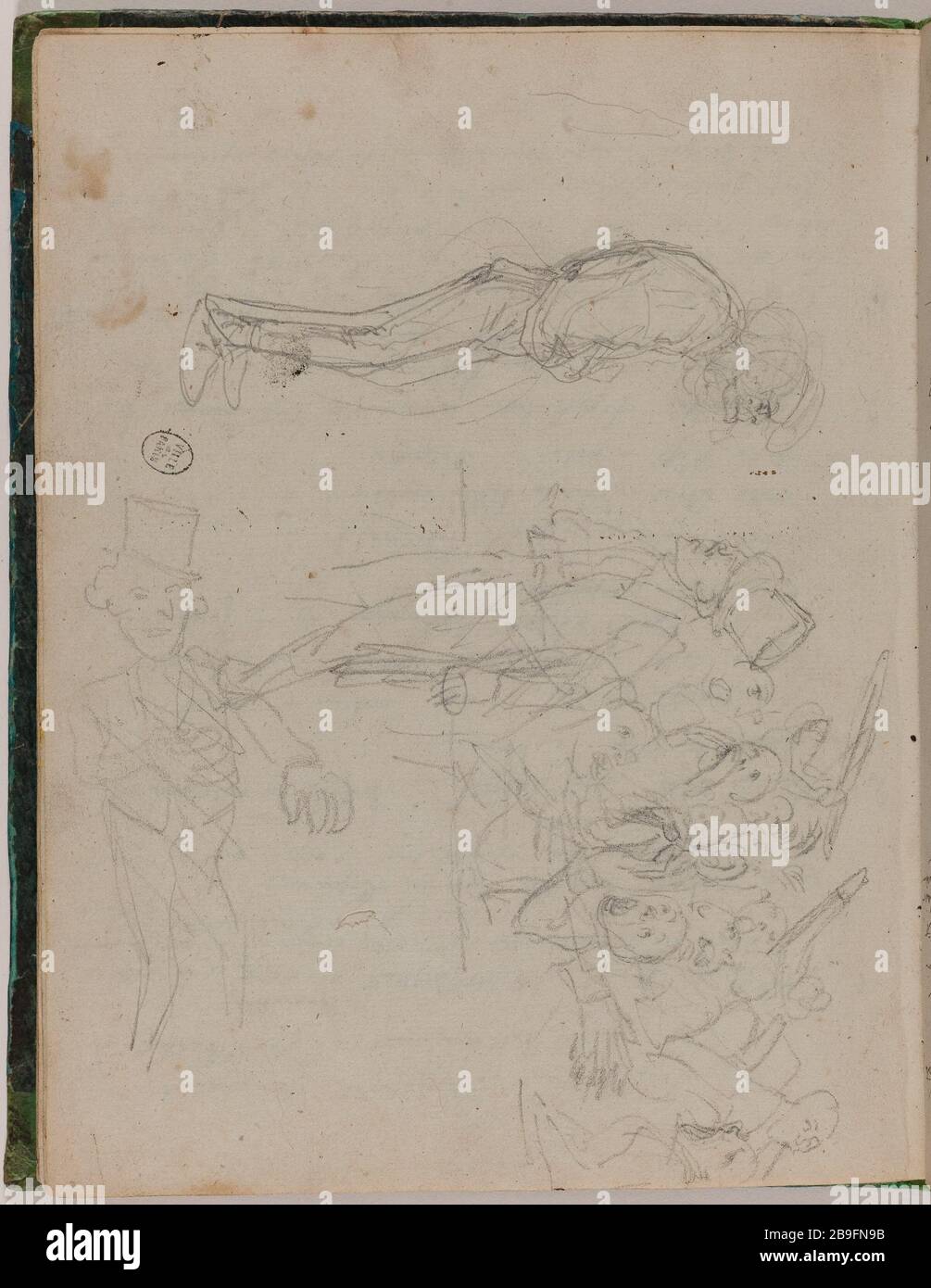 LIBRO DI DISEGNO PER 'VIAGGIO PER L'ETERNITÀ': CARTONI ANIMATI Jean-Jacques Grandville (1803-1847). Carnet de croquis pour 'Voyage pour l'Eternité': Caratteristiche. Crayon. Vers 1830. Parigi, musée Carnavalet. Foto Stock