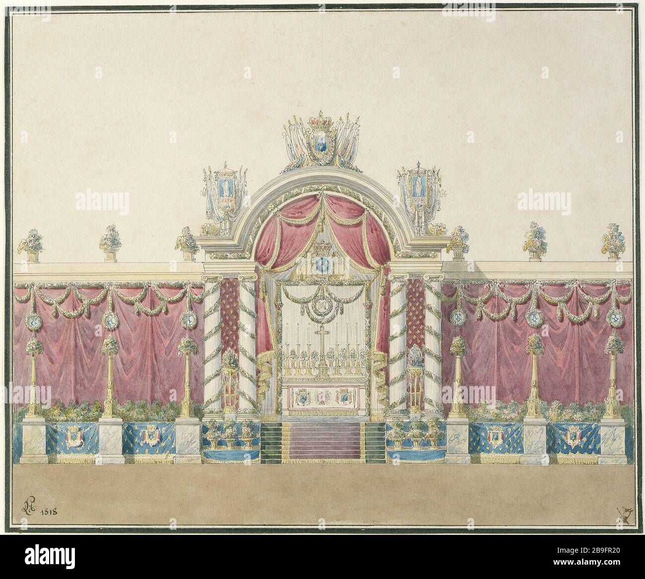 PROGETTO PER BEFORE REPOSOIR Elysée Hittorff. "Projet pour un reposoir devant l'Elysée". Parigi, musée Carnavalet. Foto Stock