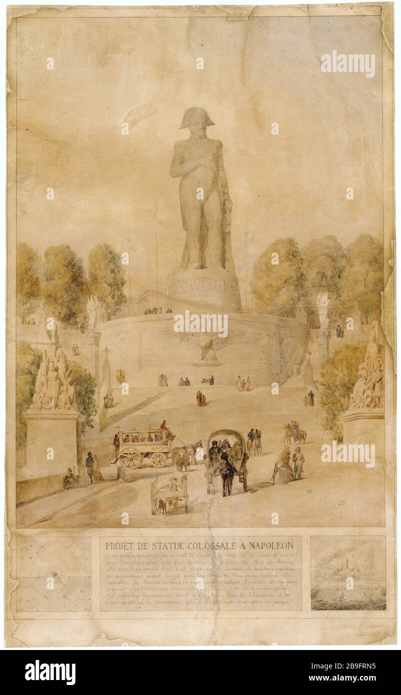 PROIETTA UNA STATUA COLOSSALE NAPOLEONE HOREAU. "Projet de statuel colossale à Napoléon". Dessin, 1841. Parigi, musée Carnavalet. Foto Stock