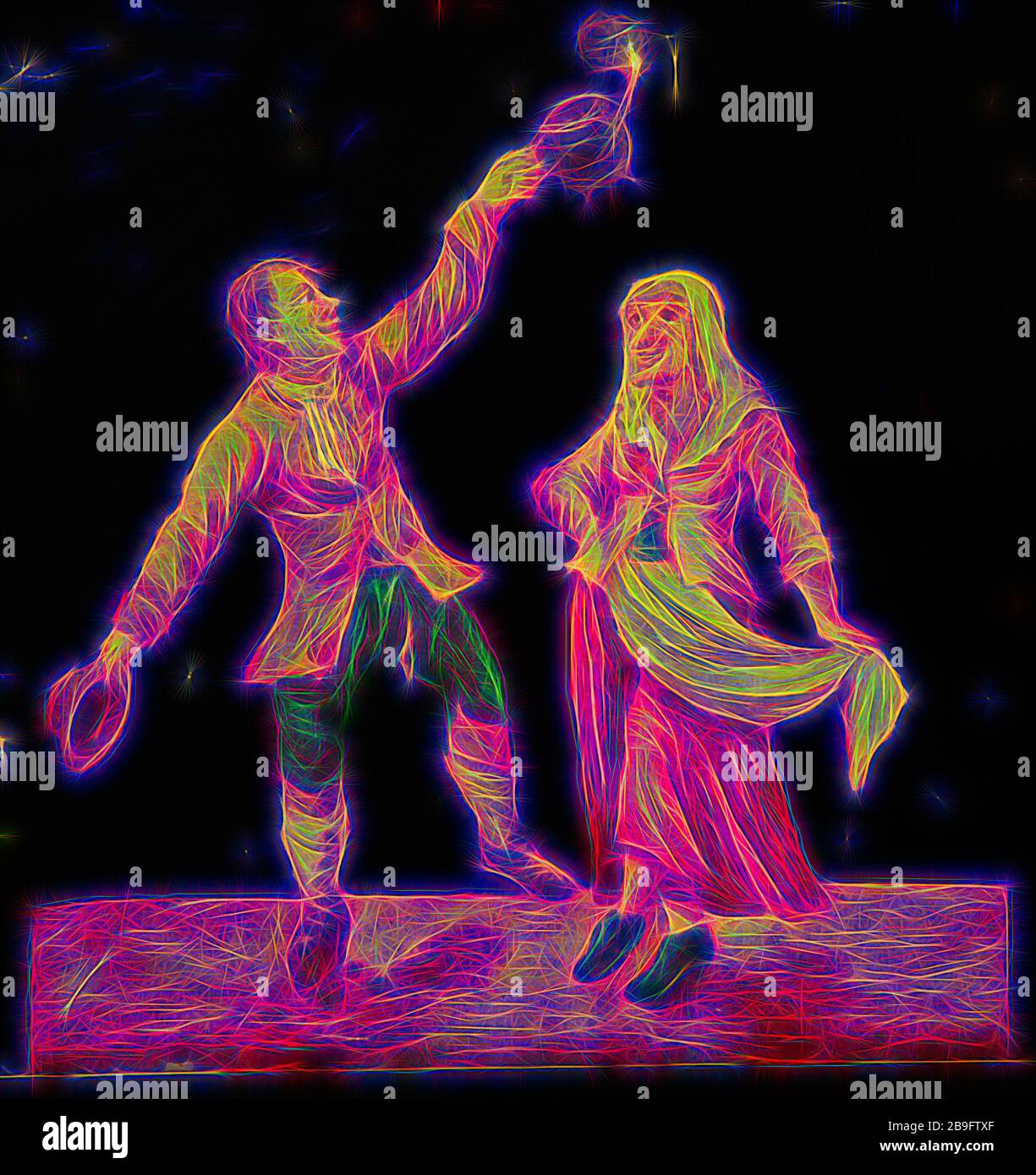 Dipinte a mano e vetro per armadio di illuminazione con il ballo uomo e donna, slideshelf slideshare immagini di vetro carta di vernice, dipinte a mano e piazza la piastra di vetro per armadio di illuminazione sul lato destro e sinistro con due strisce di carta spessa. Immagine di ballare il vecchio uomo e donna l'uomo tiene con la mano sinistra la masterizzazione di olio lampada optics folk life Foto Stock